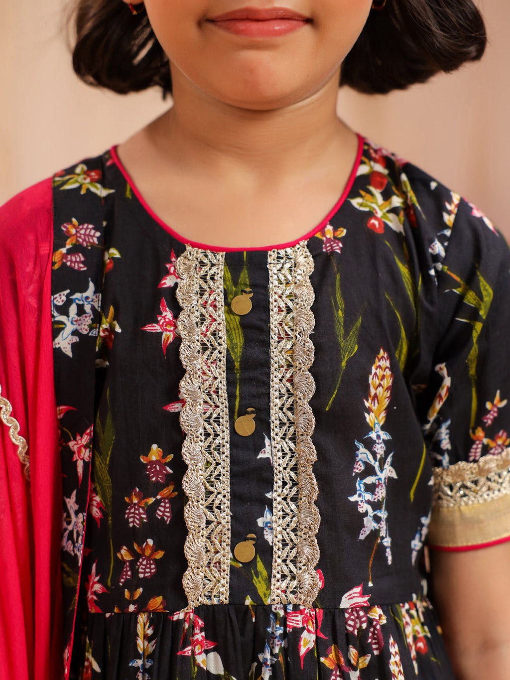 Girls Ethnic Motifs Printed Regular Pure Cotton Kurta with Sharara & With Dupatta