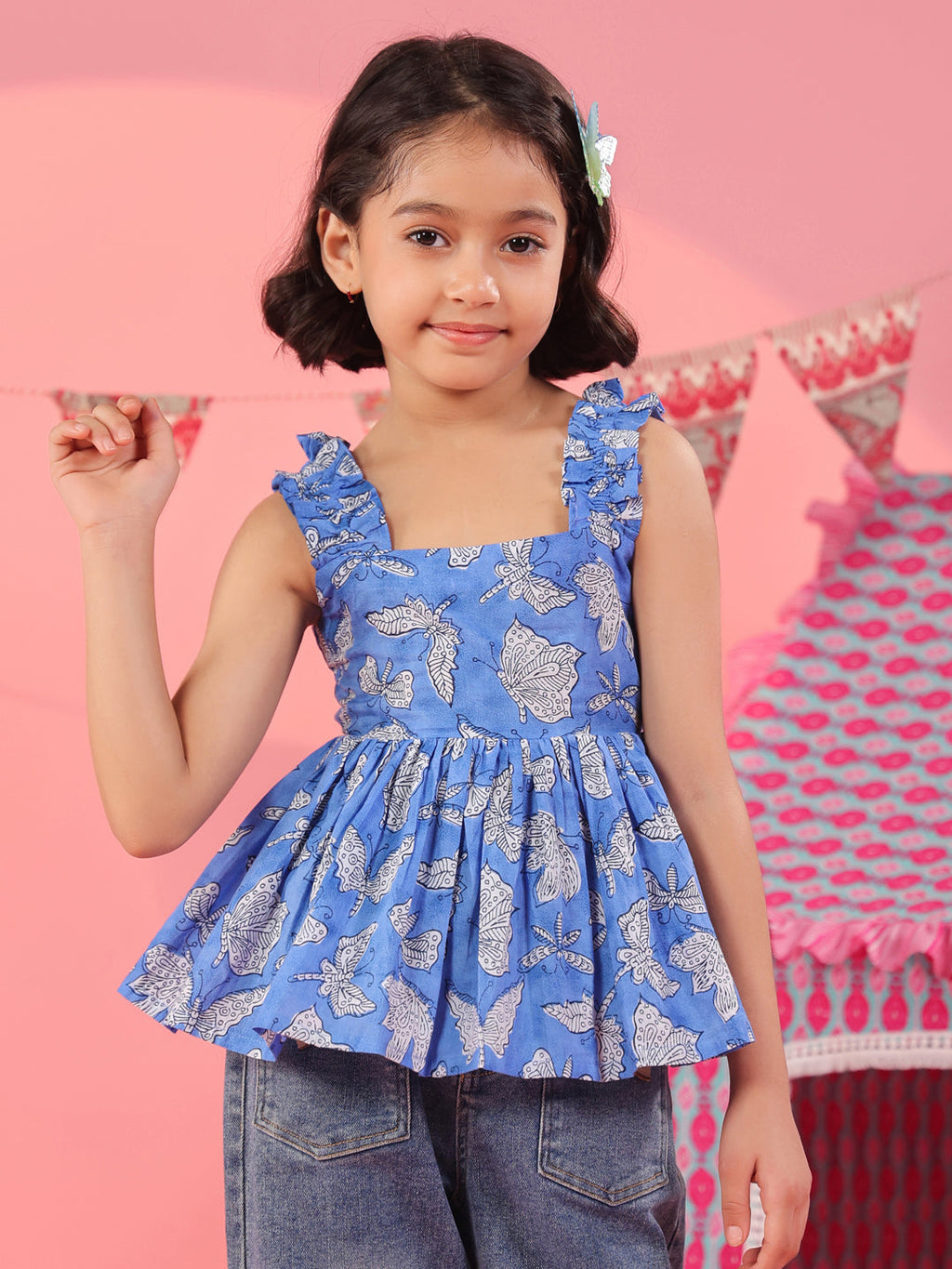 Print Cotton Peplum Crop Top