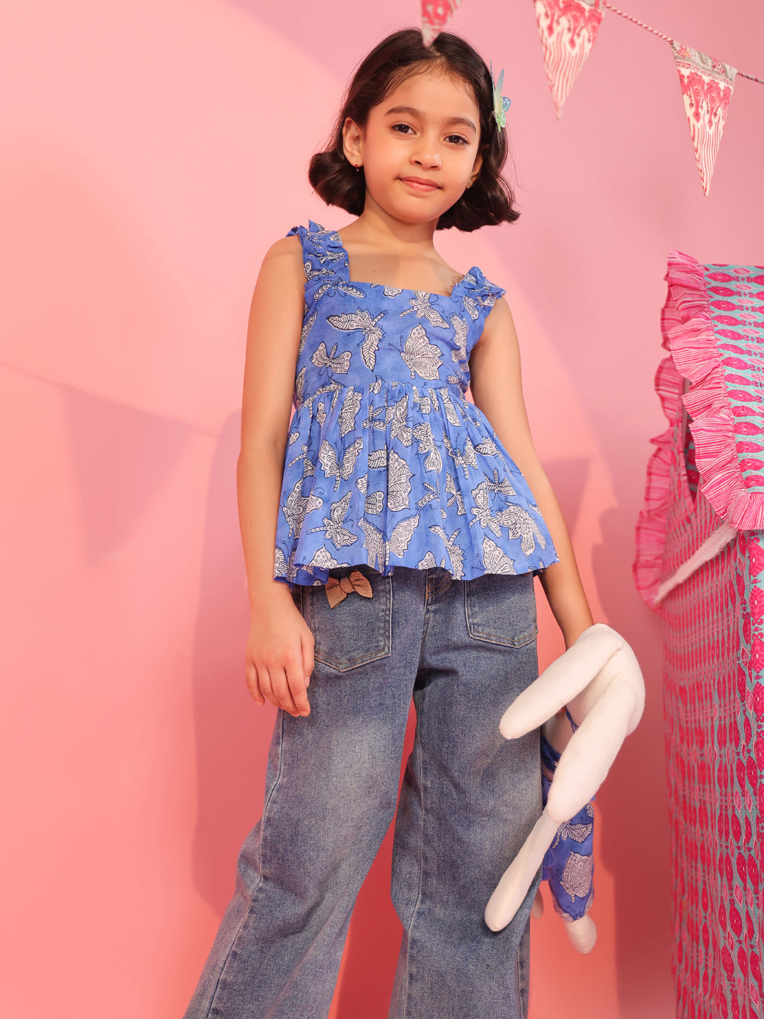 Print Cotton Peplum Crop Top