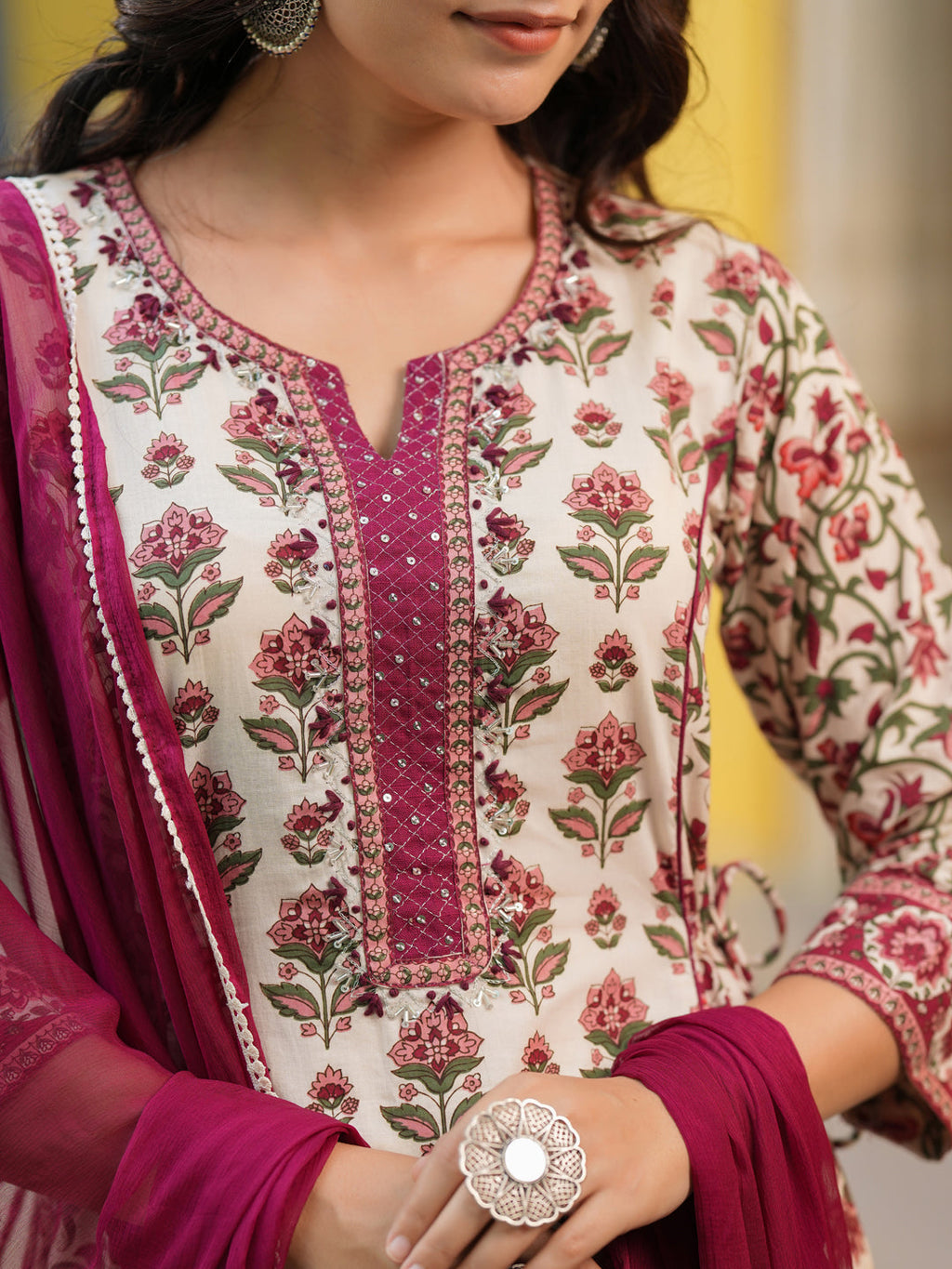 Women Ethnic Motifs Printed Regular Pure Cotton Kurta with Trousers & With Dupatta