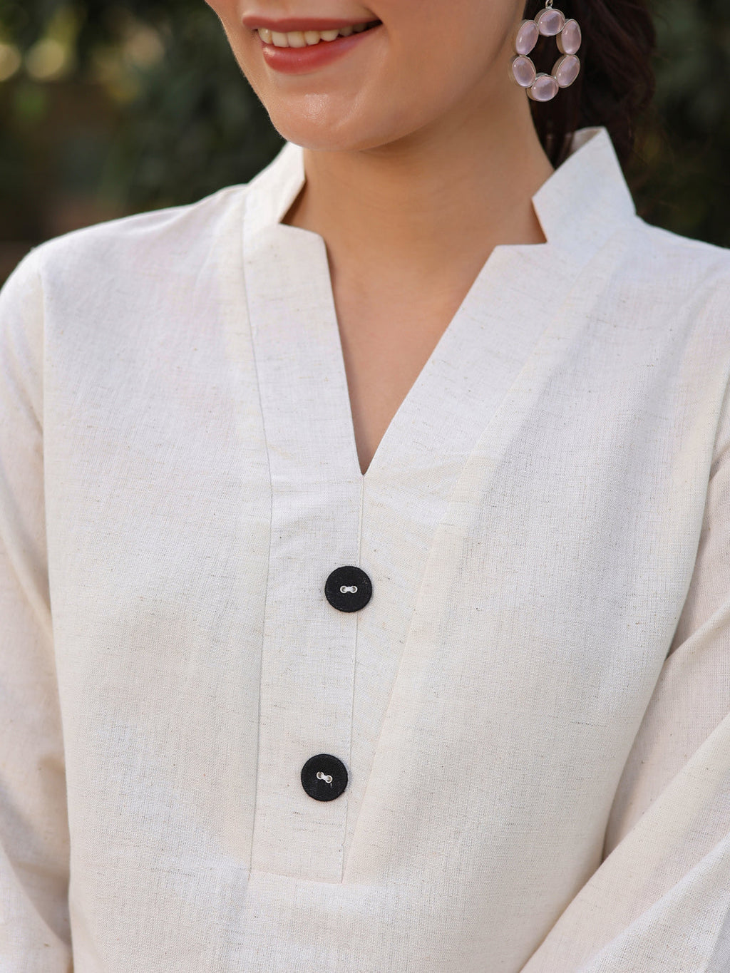 V-Neck Pure Cotton Tunic With Trousers Co-Ords