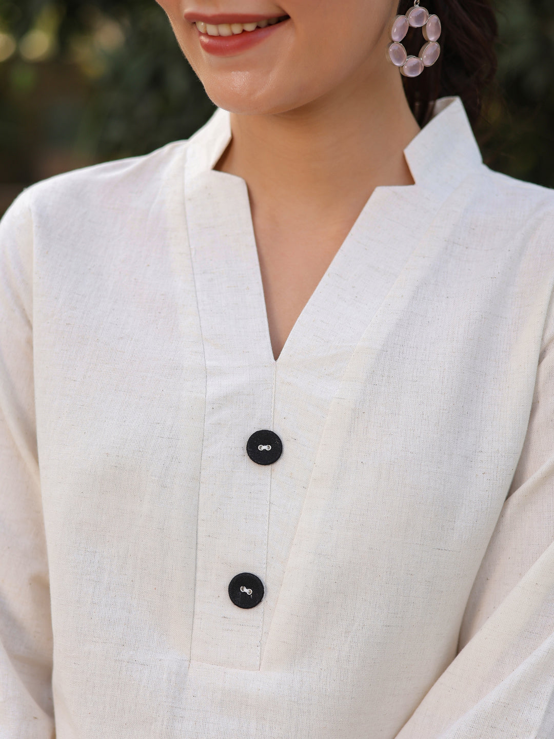 V-Neck Pure Cotton Tunic With Trousers Co-Ords