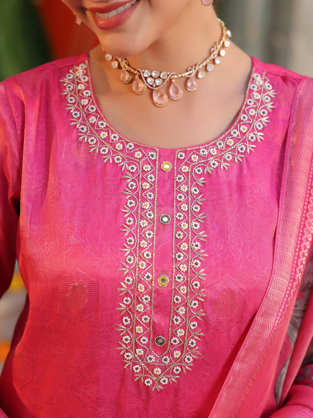 Women Floral Printed Regular Thread Work Pure Cotton Kurta with Trousers & With Dupatta