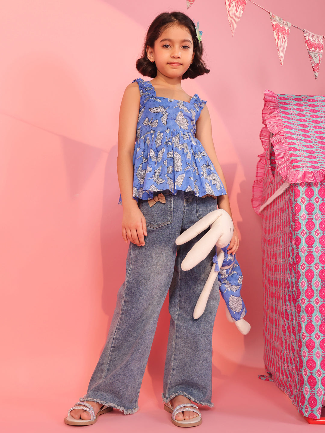 Print Cotton Peplum Crop Top