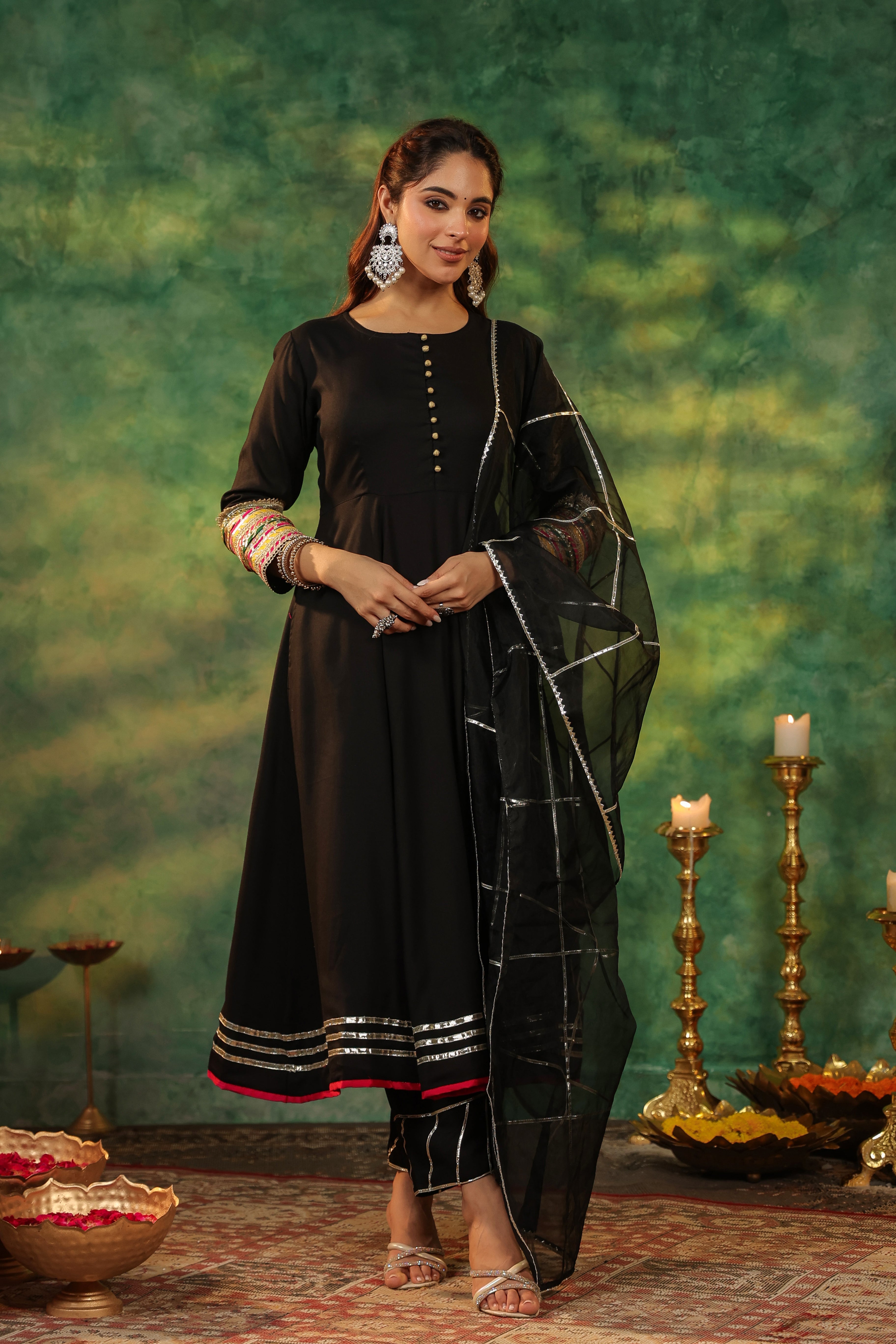 Women Regular Gotta Patti Anarkali Kurta With Trousers & Dupatta