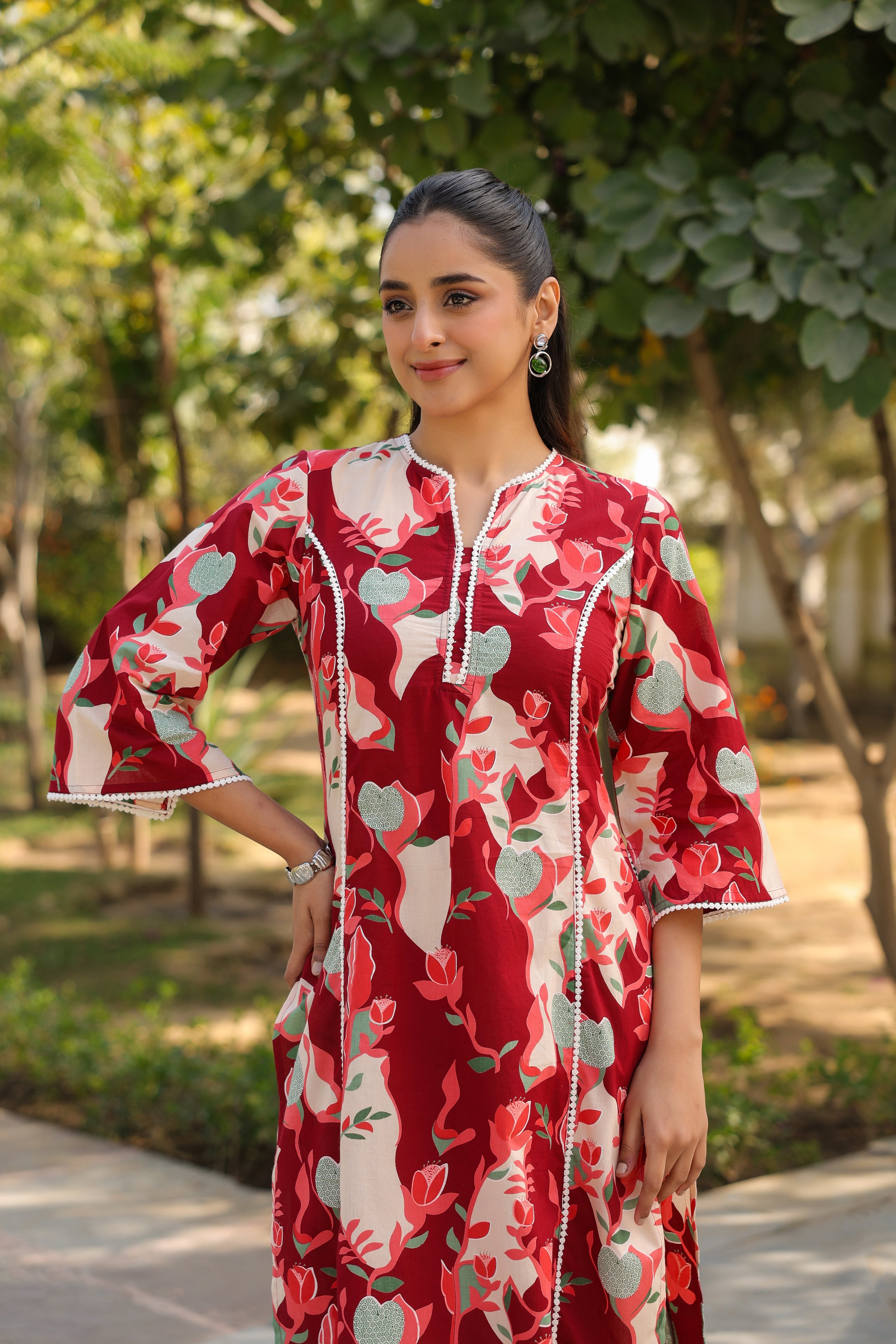 Floral Printed Pure Cotton Straight Kurta