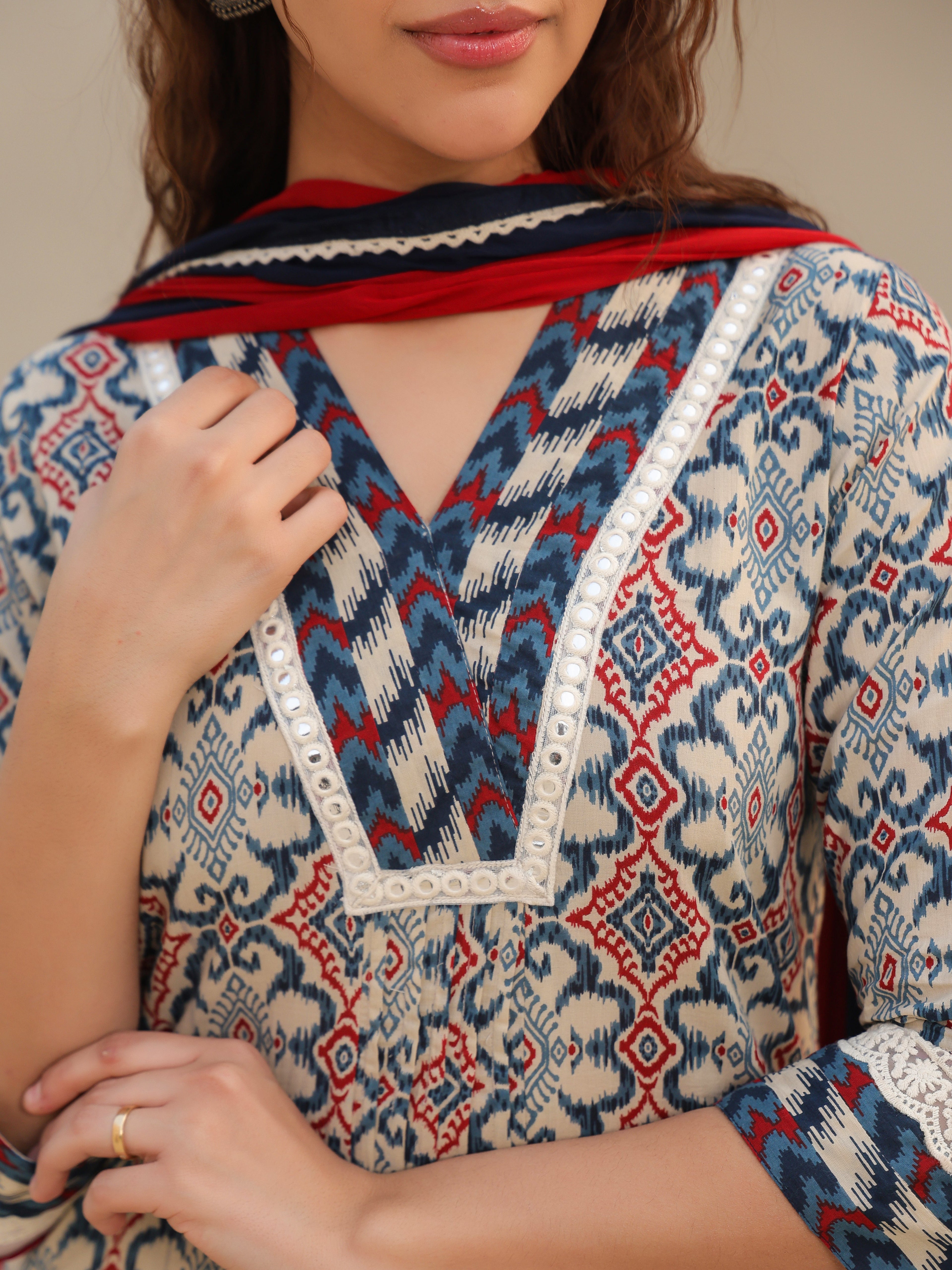Women Printed Regular Pure Cotton Kurta with Trousers & With Dupatta