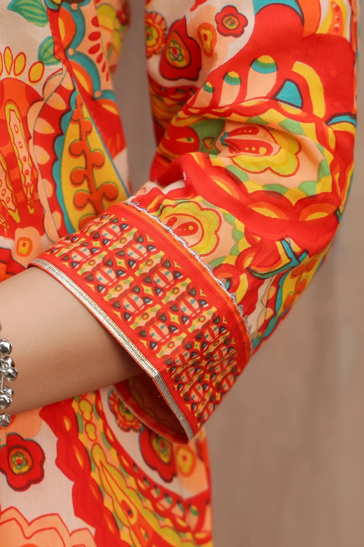 Printed Gotta Patti Pure Cotton A-Line Kurta with Trousers & Dupatta