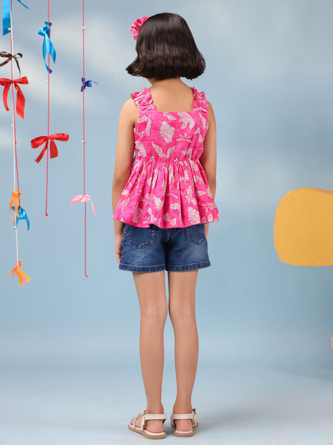 Girls Floral Printed Pure Cotton Peplum Crop Top