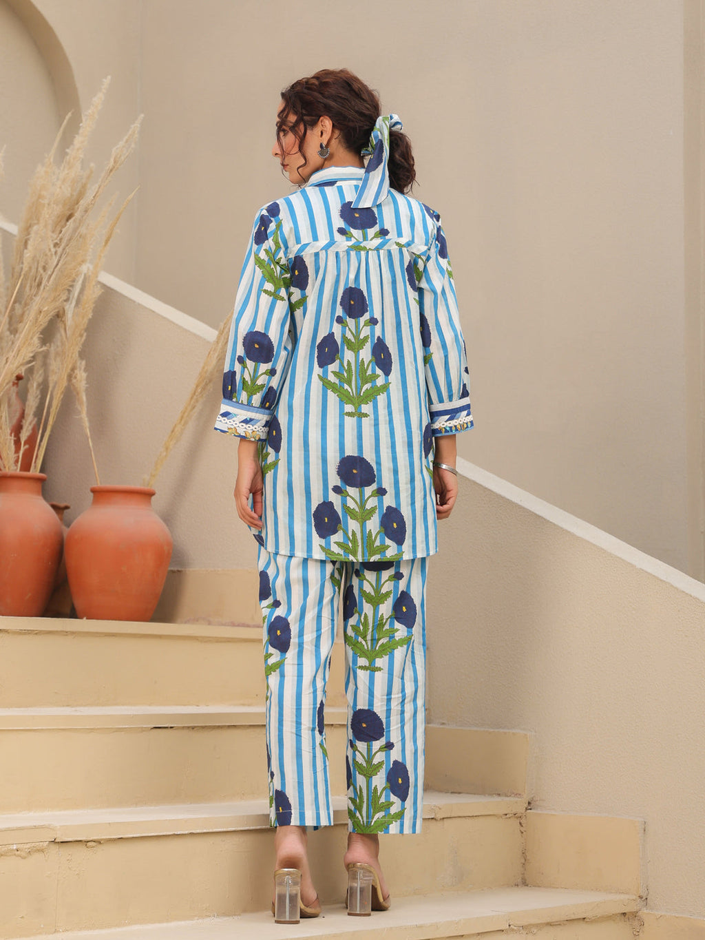 Printed Pure Cotton Shirt Collar Neck Shirt & Trouser Co-Ords