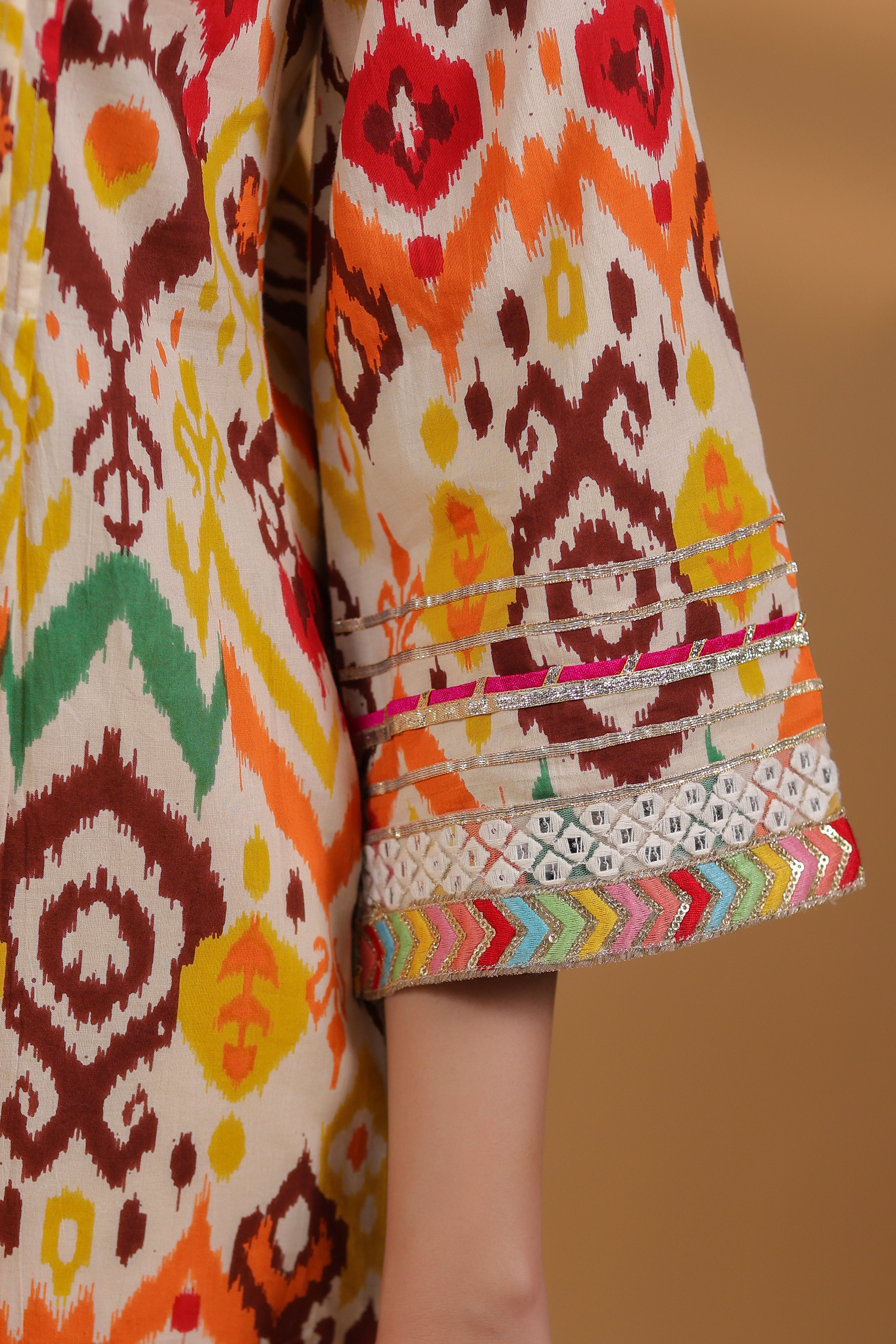 Ethnic Motifs Printed Pure Cotton Straight Kurta With Trousers & Dupatta