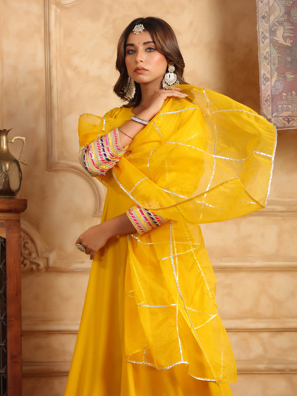 Mustard Gotta Patti Anarkali Kurta Set with Dupatta