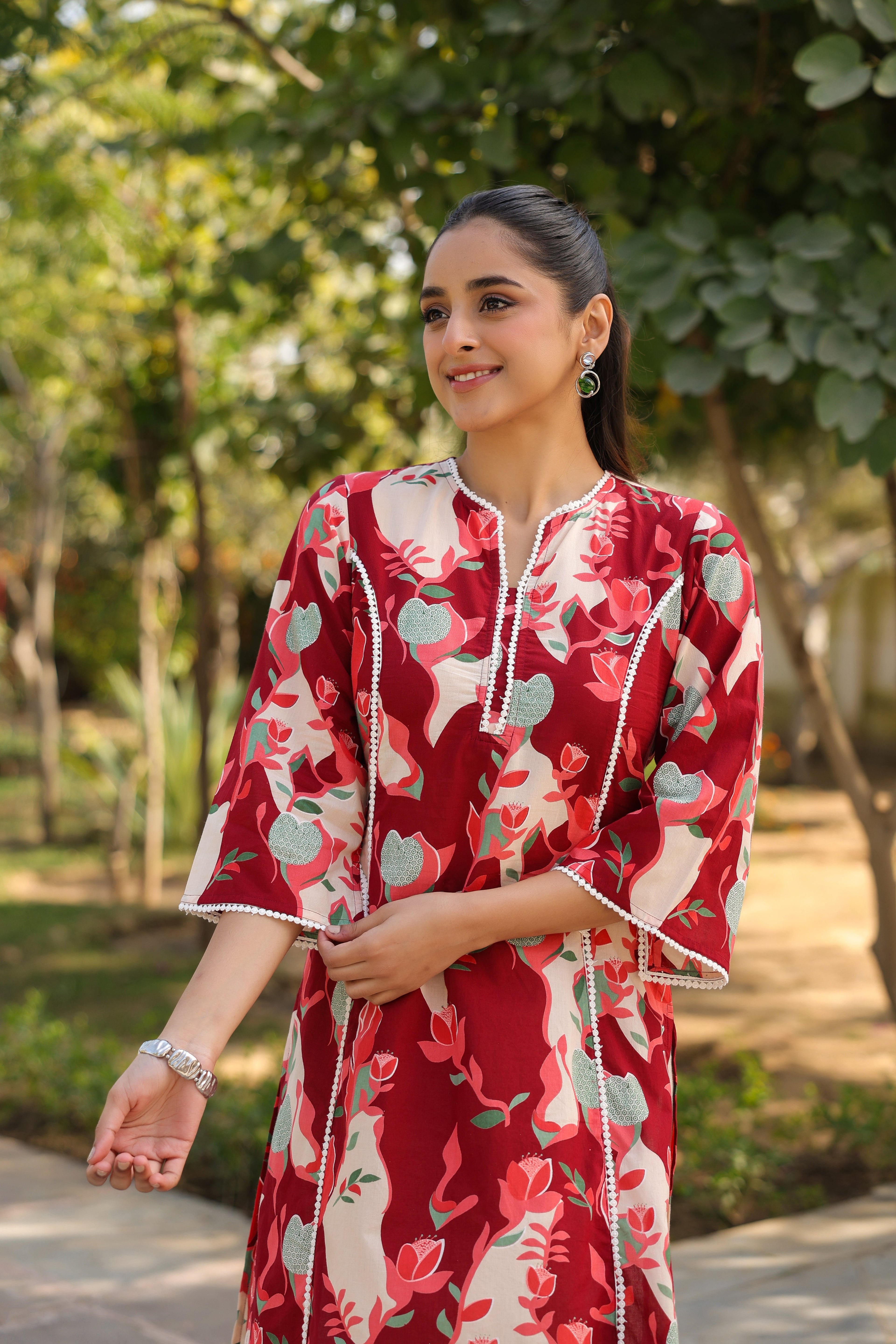 Floral Printed Pure Cotton Straight Kurta