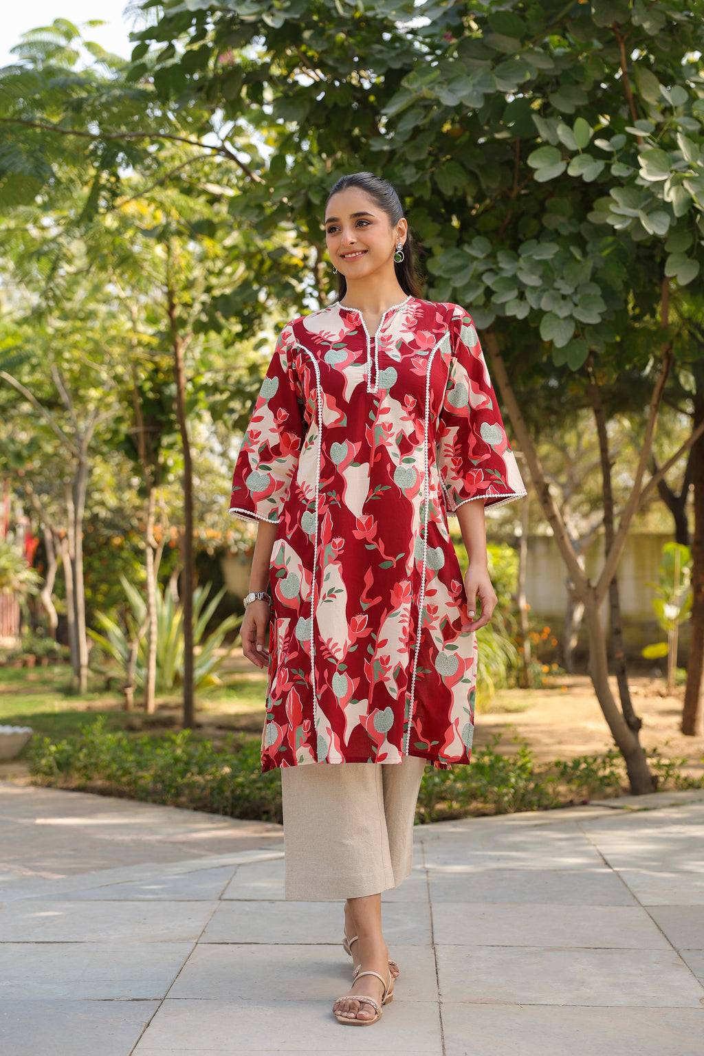 Floral Printed Pure Cotton Straight Kurta