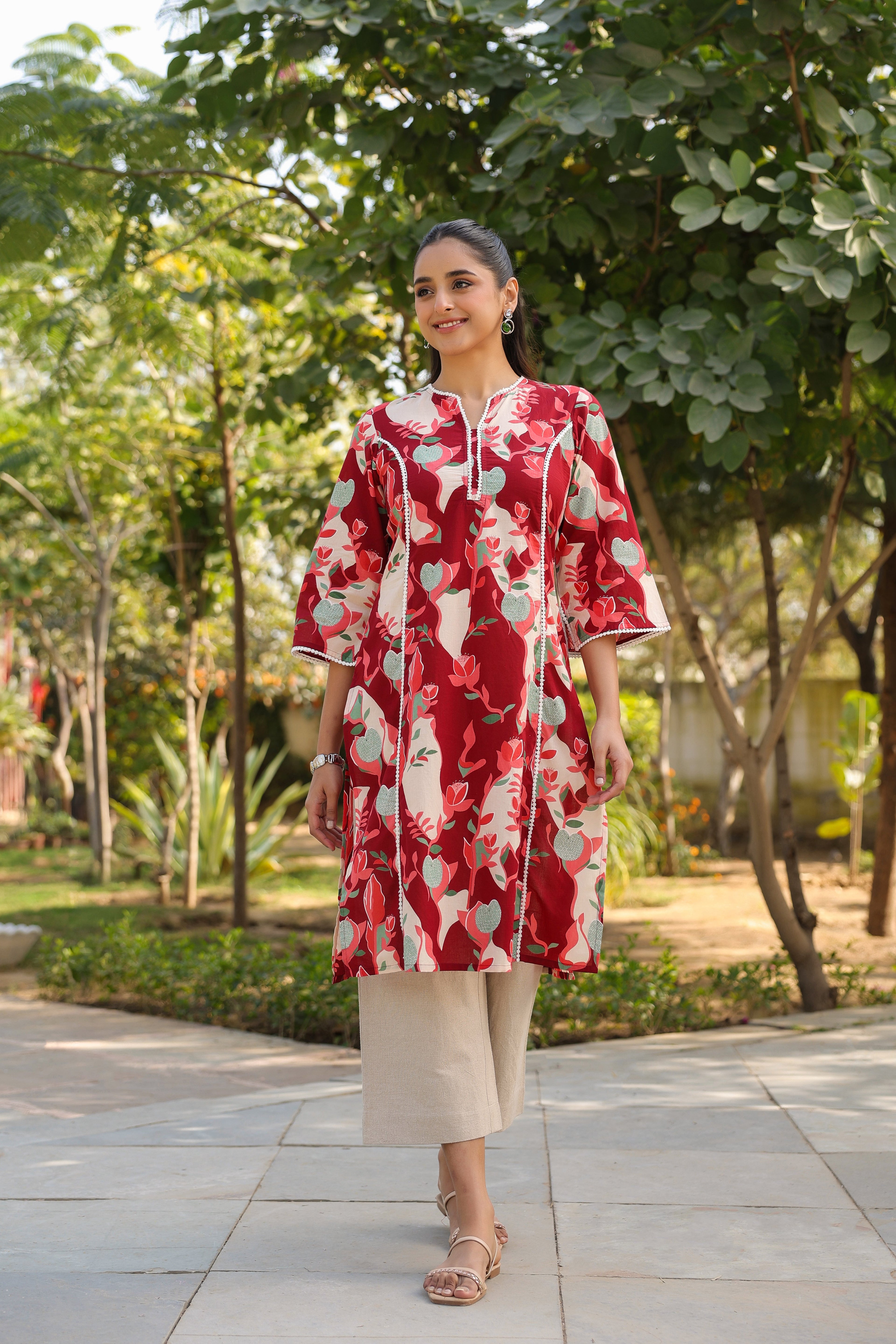 Floral Printed Pure Cotton Straight Kurta