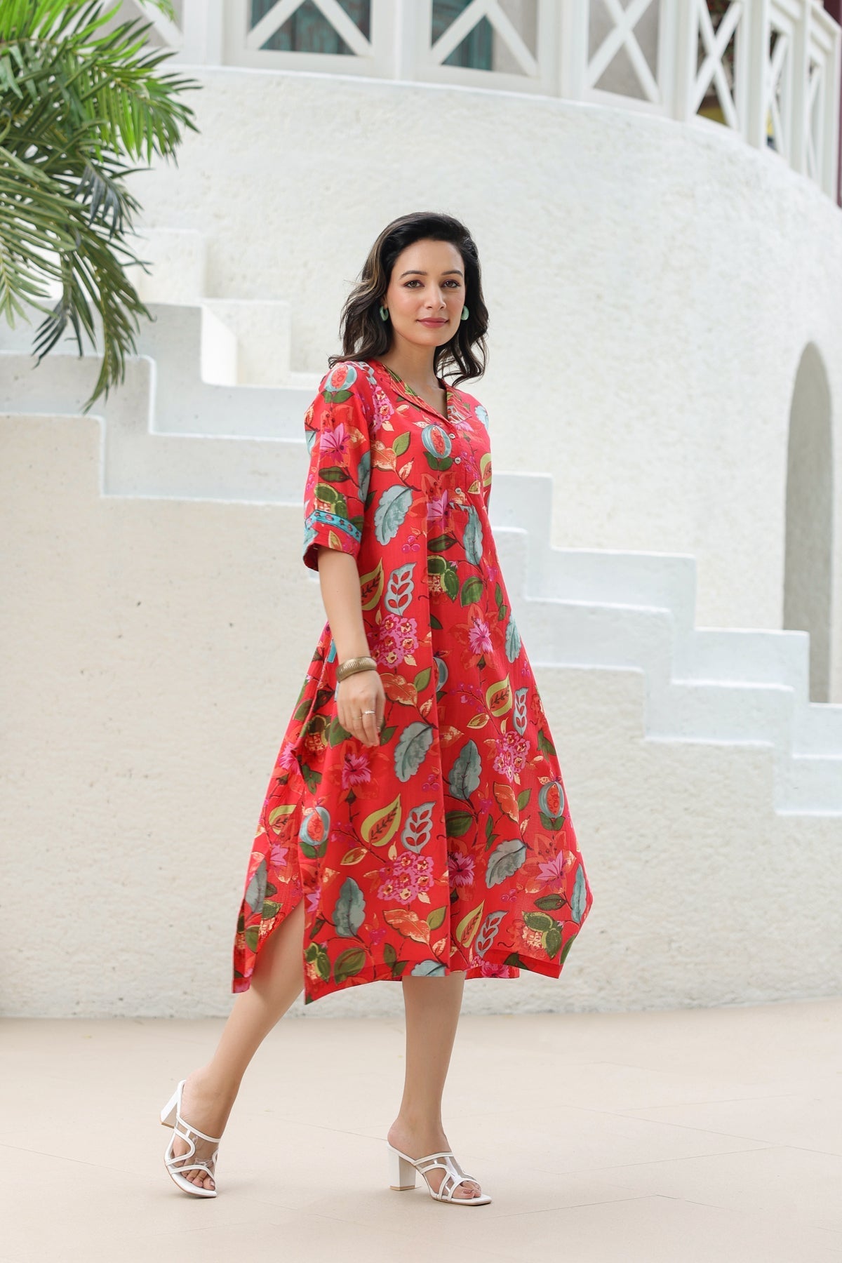 Pure Cotton A-line Midi Ethnic Dresses