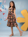 Girls Floral Printed Pure Cotton V-Neck Fit & Flared Ethnic Dresses