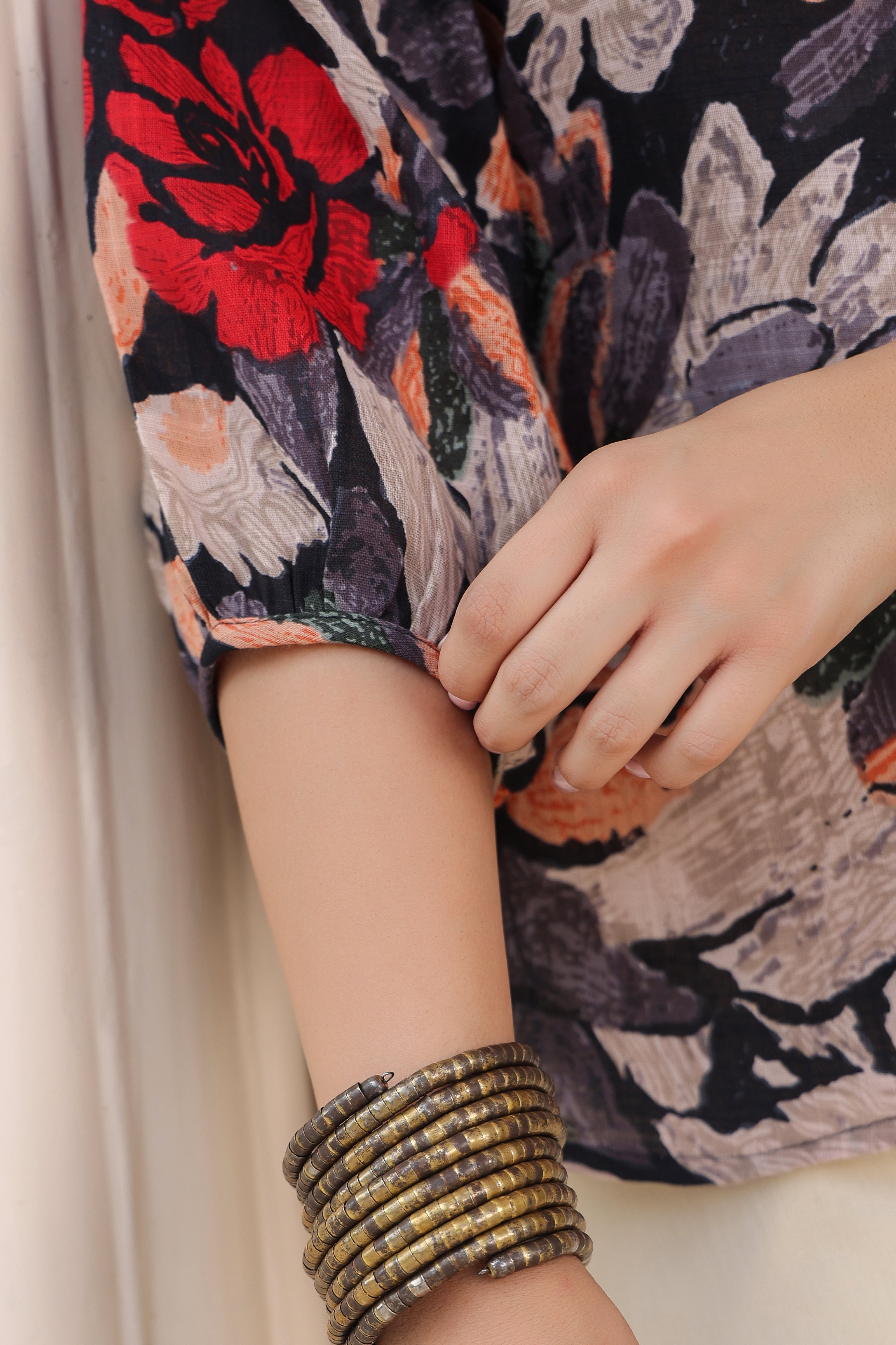 Printed Mandarin Collar Top & Trousers Co-Ords