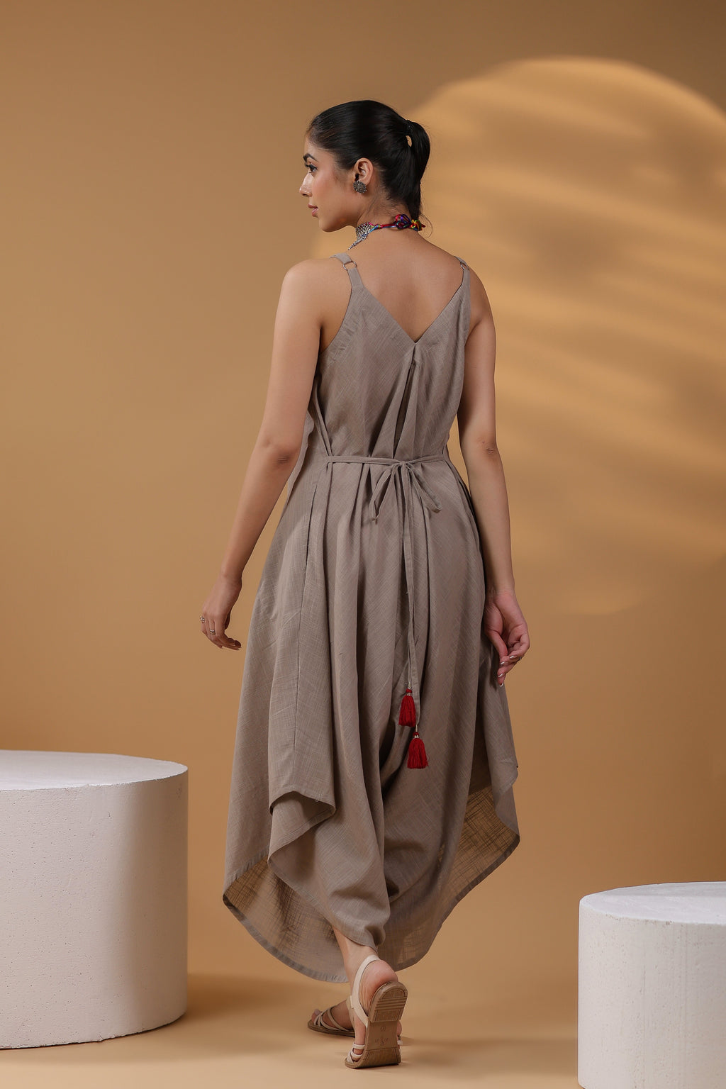 Women Shoulder Straps Cotton Basic Jumpsuit