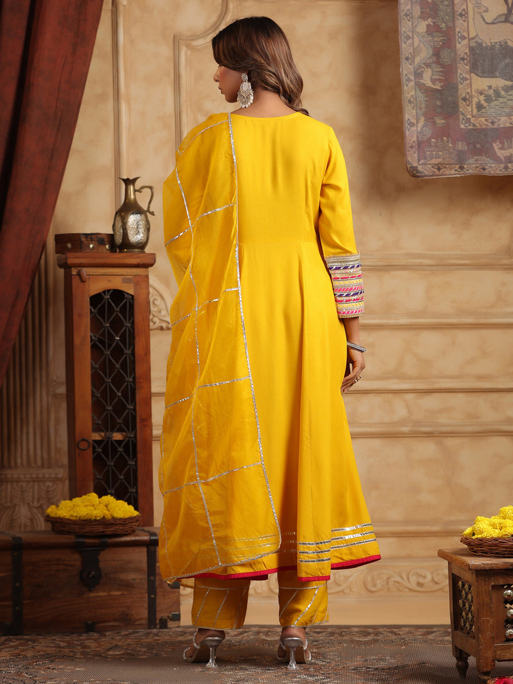 Mustard Gotta Patti Anarkali Kurta Set with Dupatta