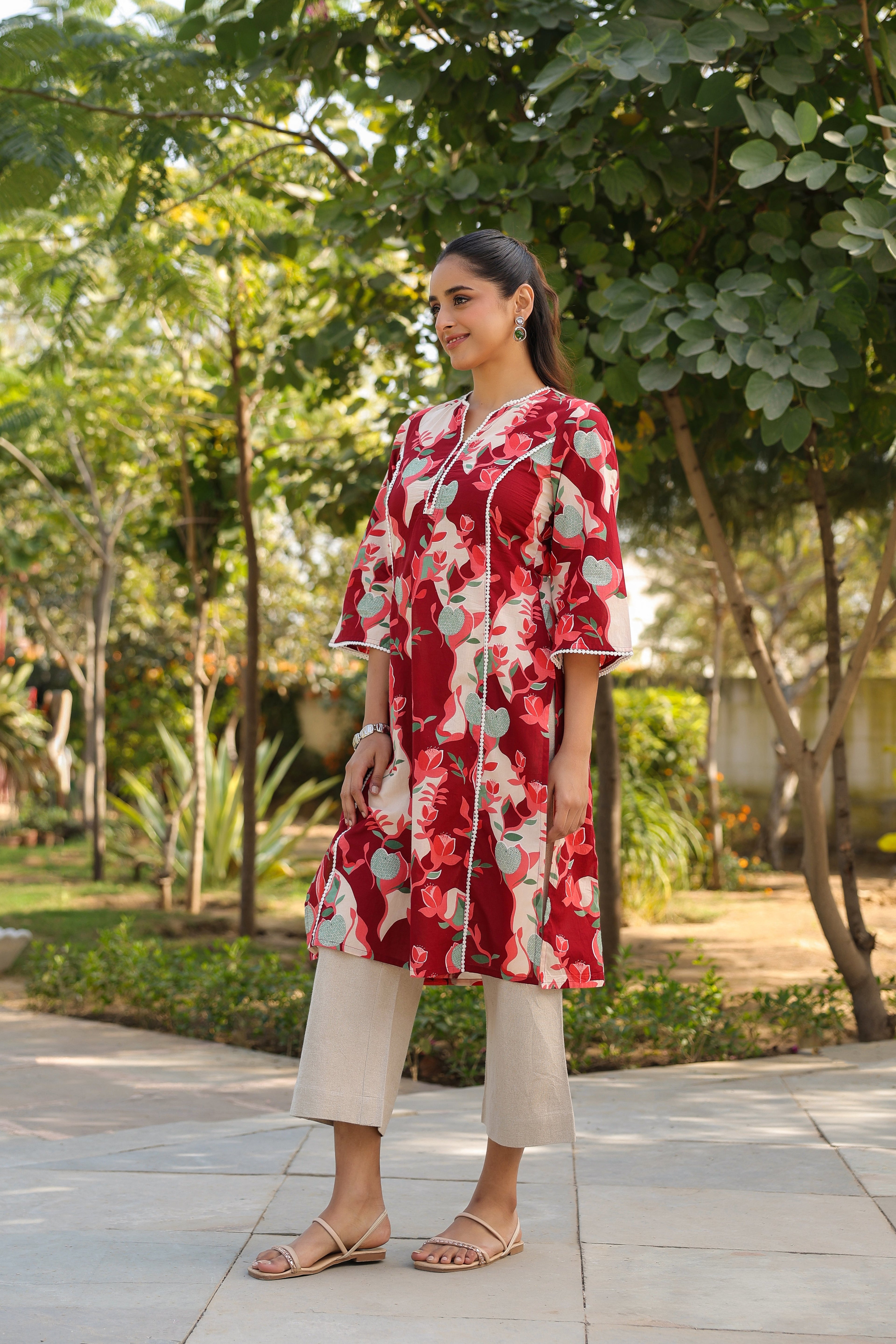 Floral Printed Pure Cotton Straight Kurta