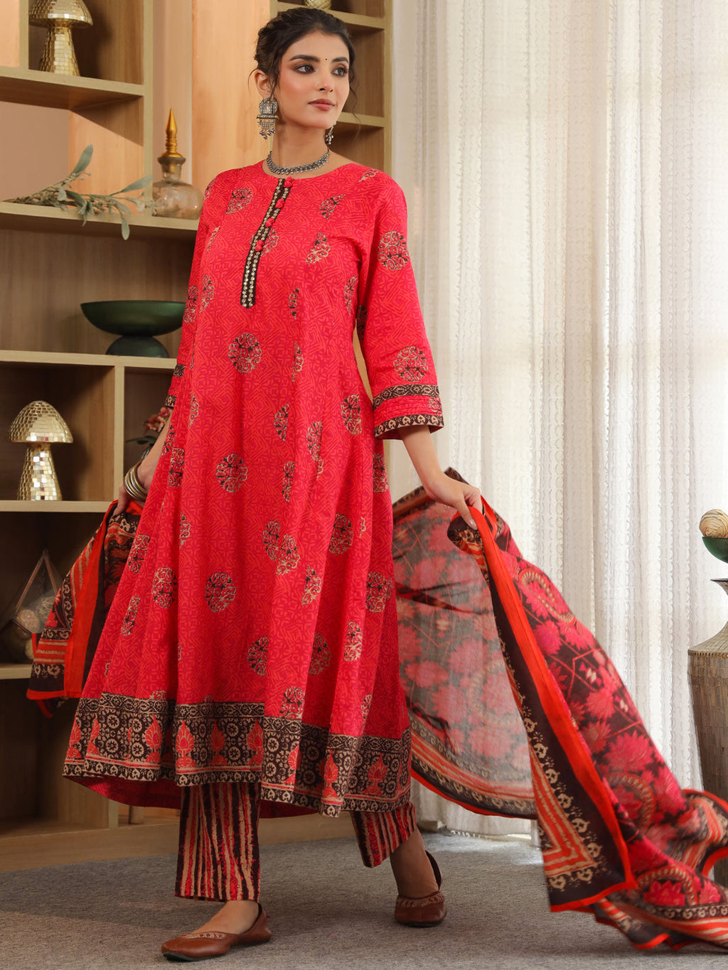 Women Ethnic Motifs Printed Regular Pure Cotton Kurta with Trousers & With Dupatta