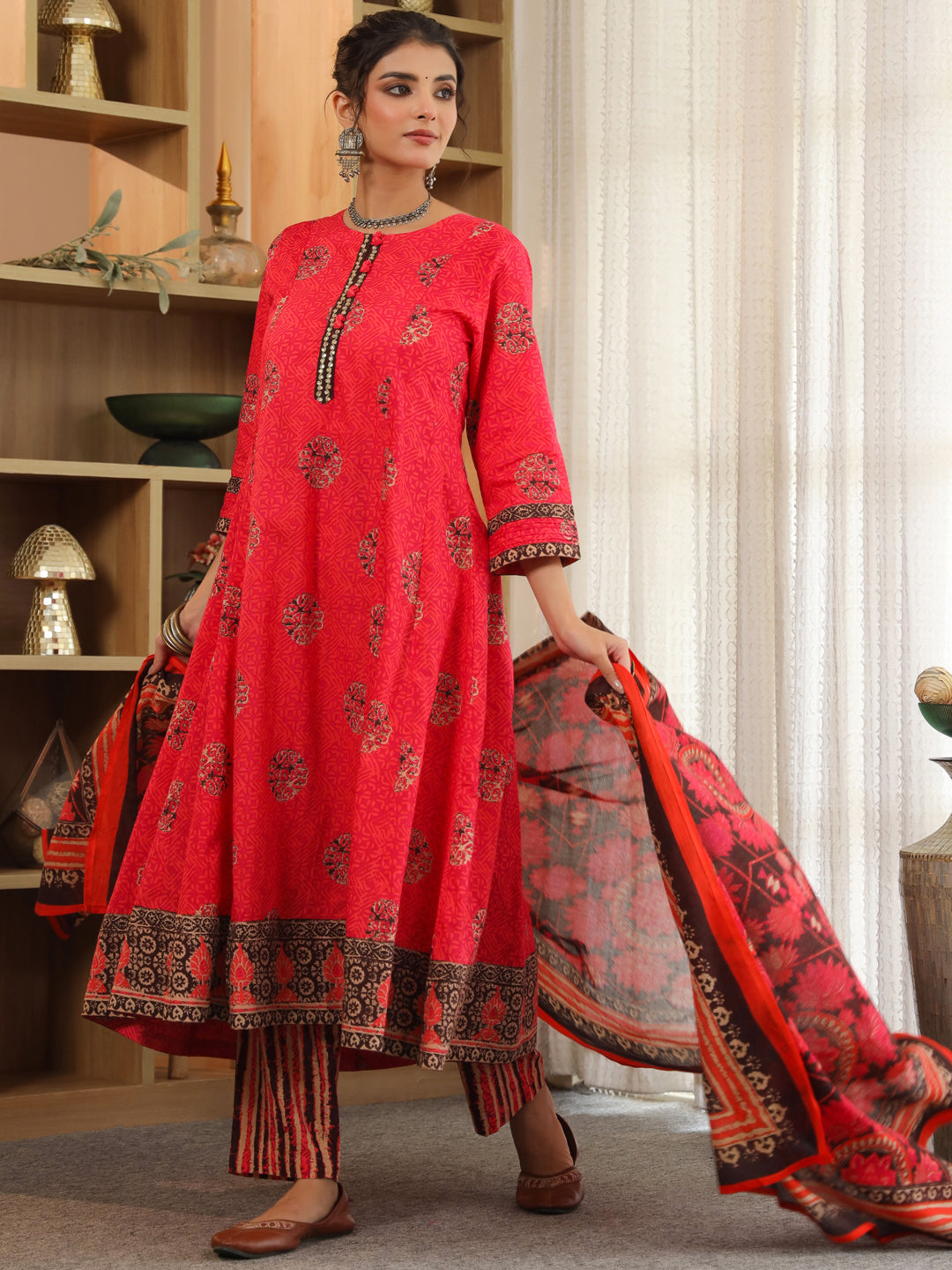 Women Ethnic Motifs Printed Regular Pure Cotton Kurta with Trousers & With Dupatta