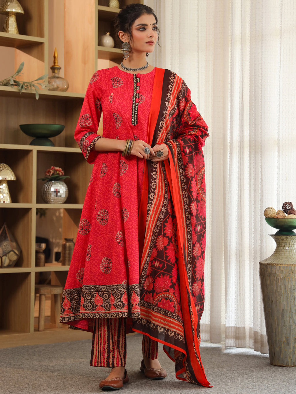 Women Ethnic Motifs Printed Regular Pure Cotton Kurta with Trousers & With Dupatta