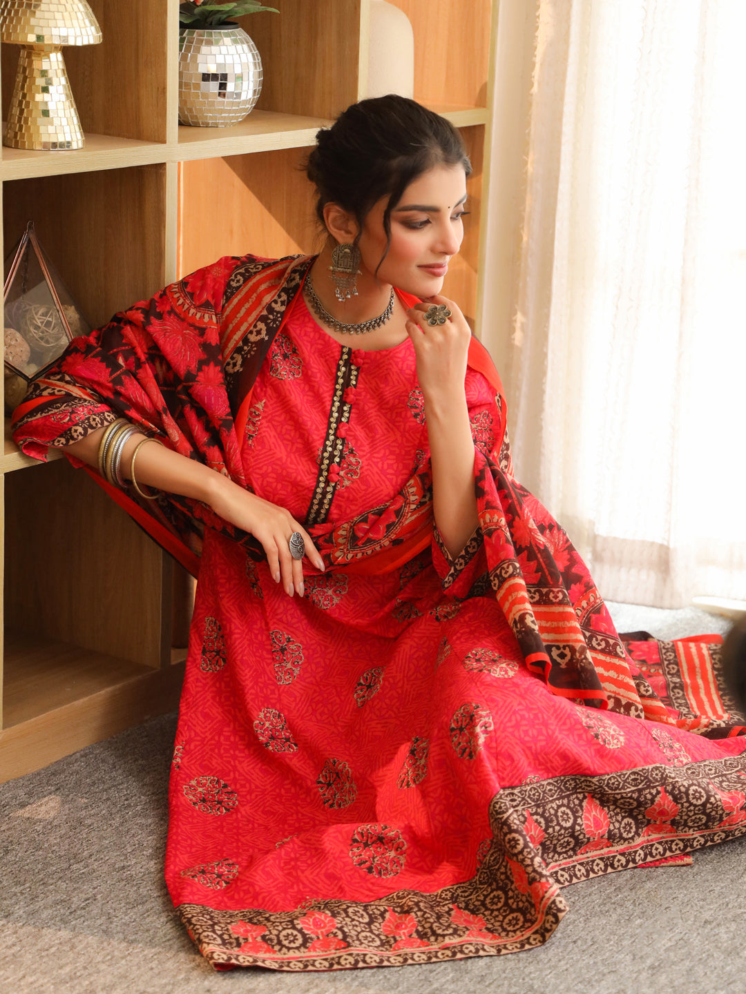 Women Ethnic Motifs Printed Regular Pure Cotton Kurta with Trousers & With Dupatta