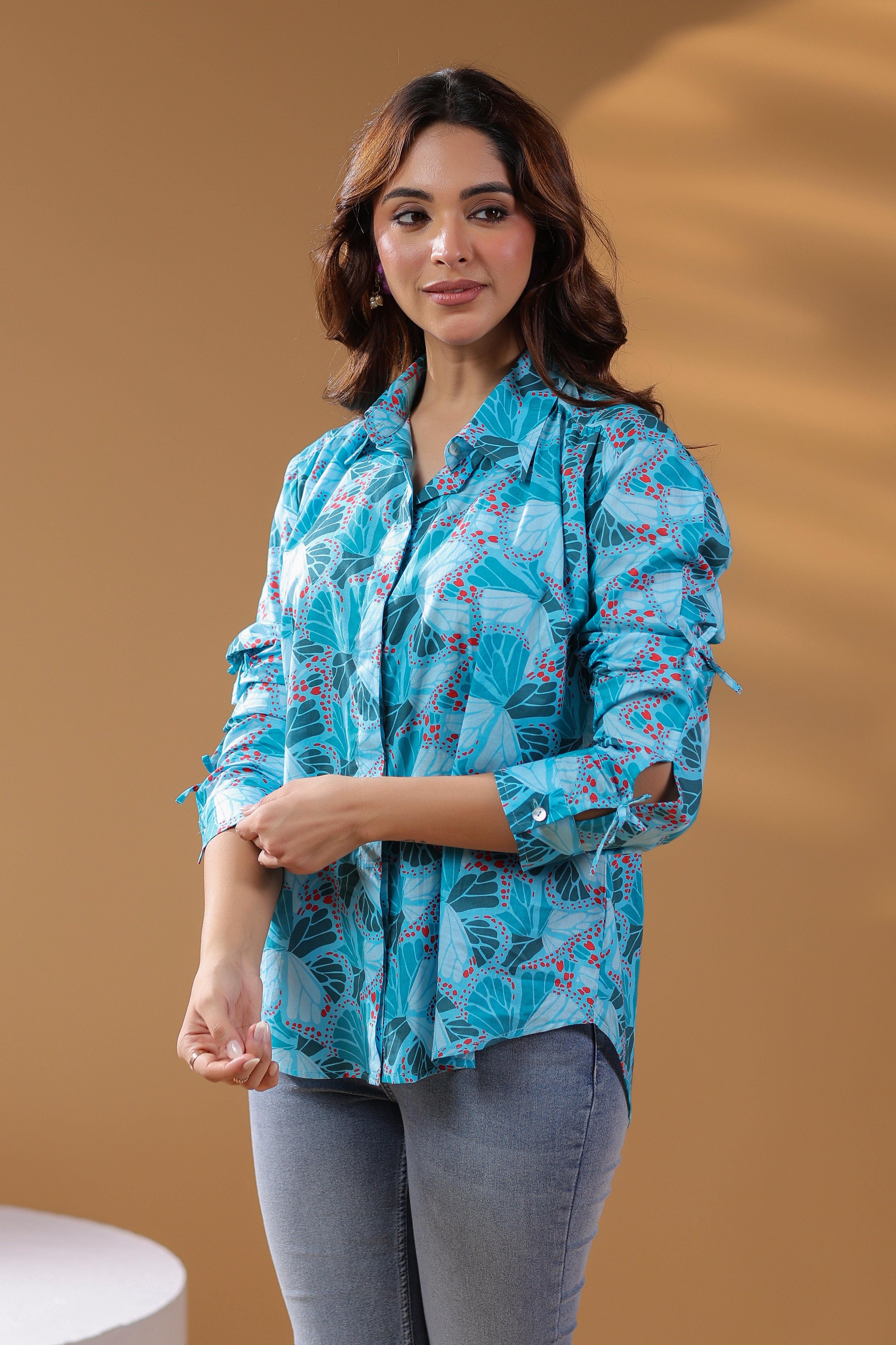 Women Self Design Printed Cotton Top