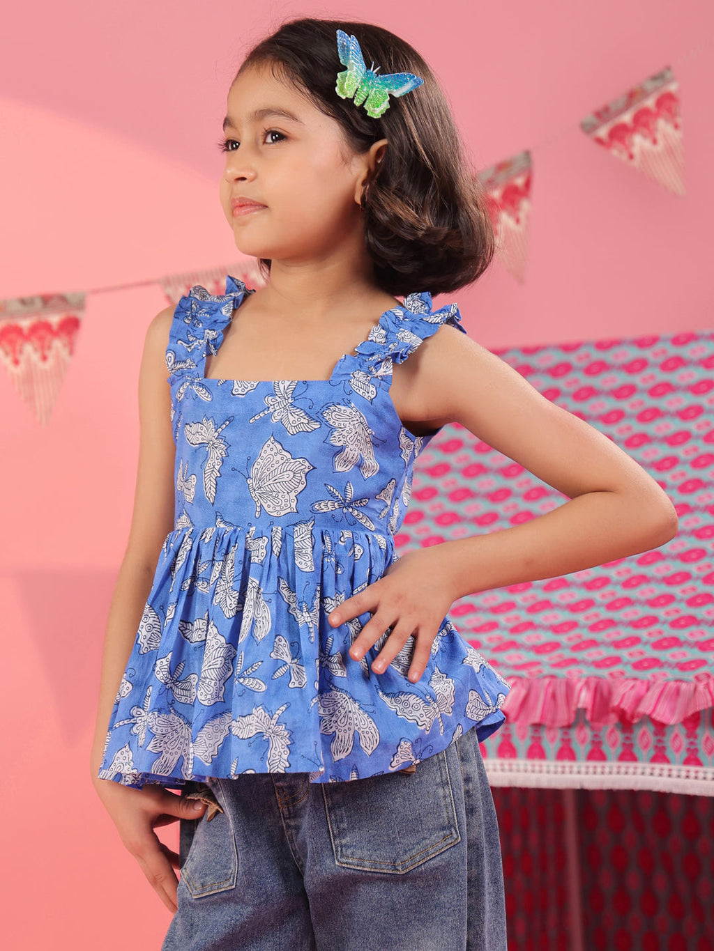 Print Cotton Peplum Crop Top