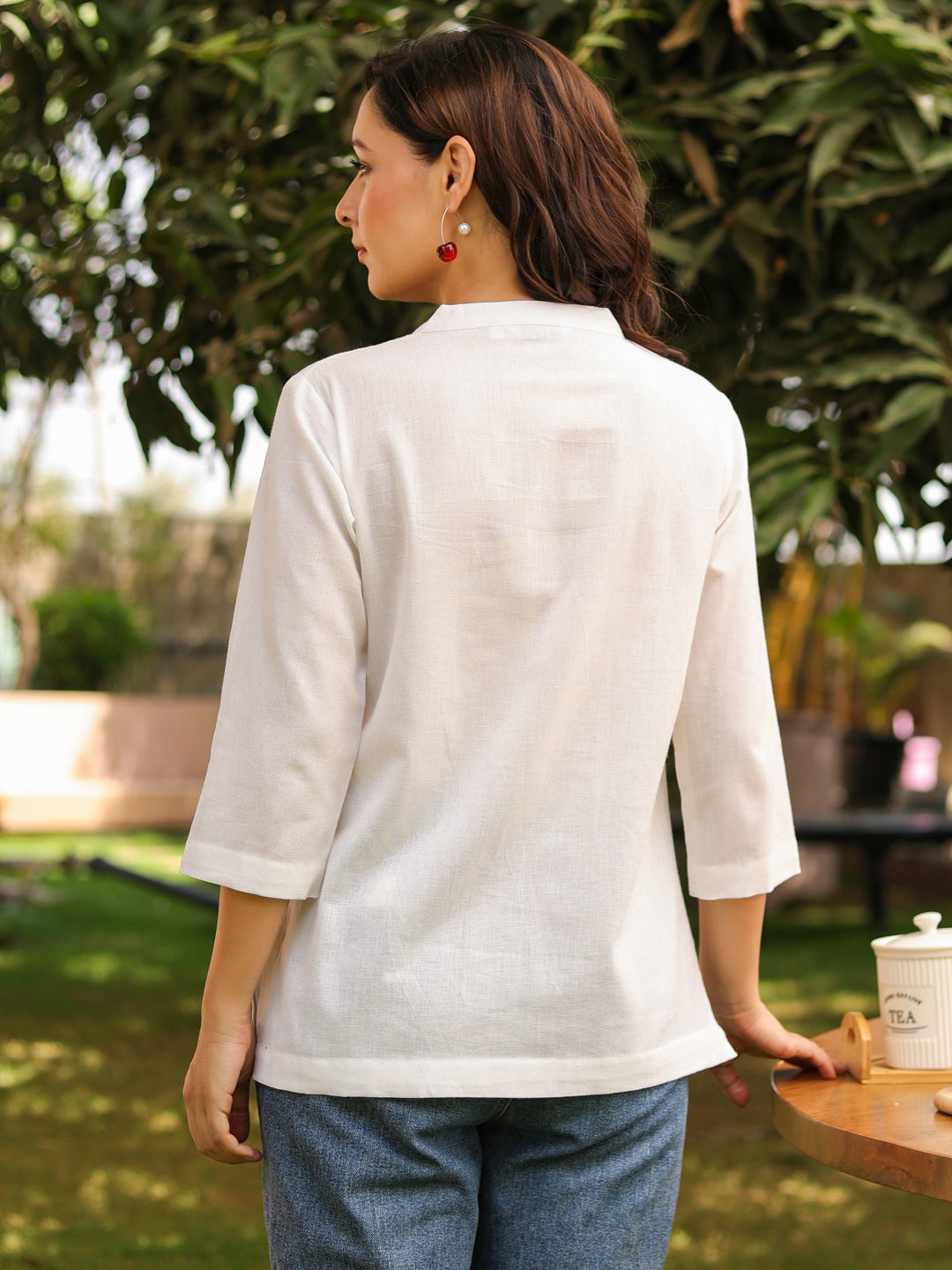 Mandarin Collar Pure Cotton Top