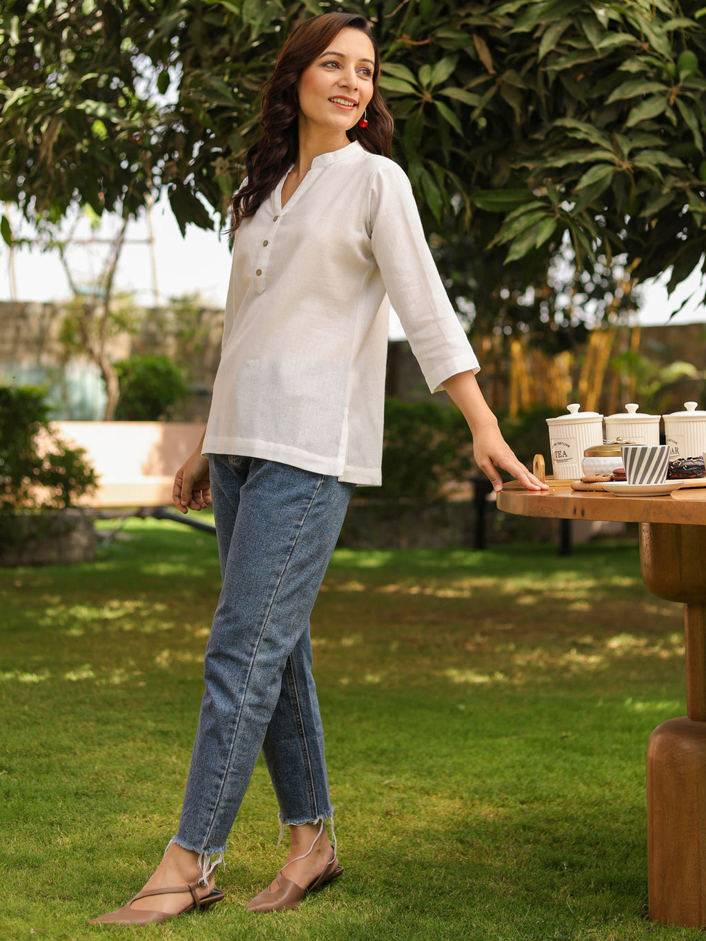 Mandarin Collar Pure Cotton Top