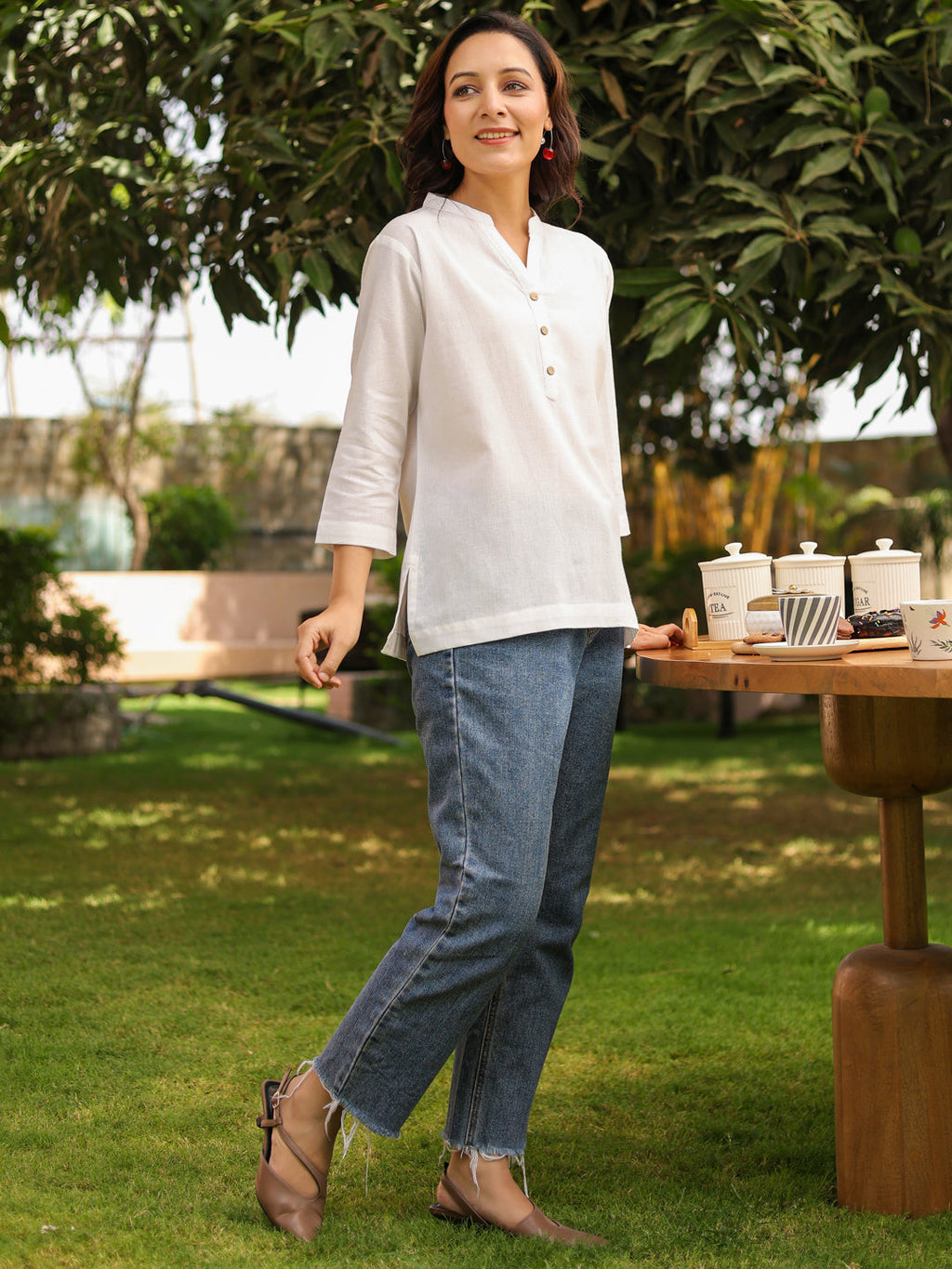 Mandarin Collar Pure Cotton Top