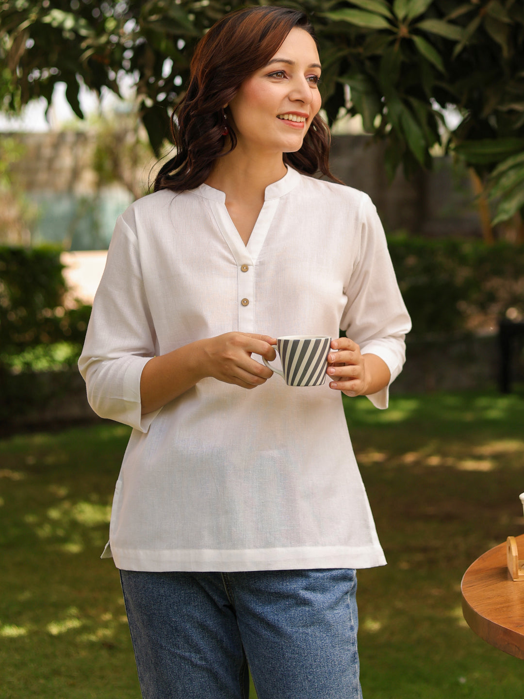 Mandarin Collar Pure Cotton Top