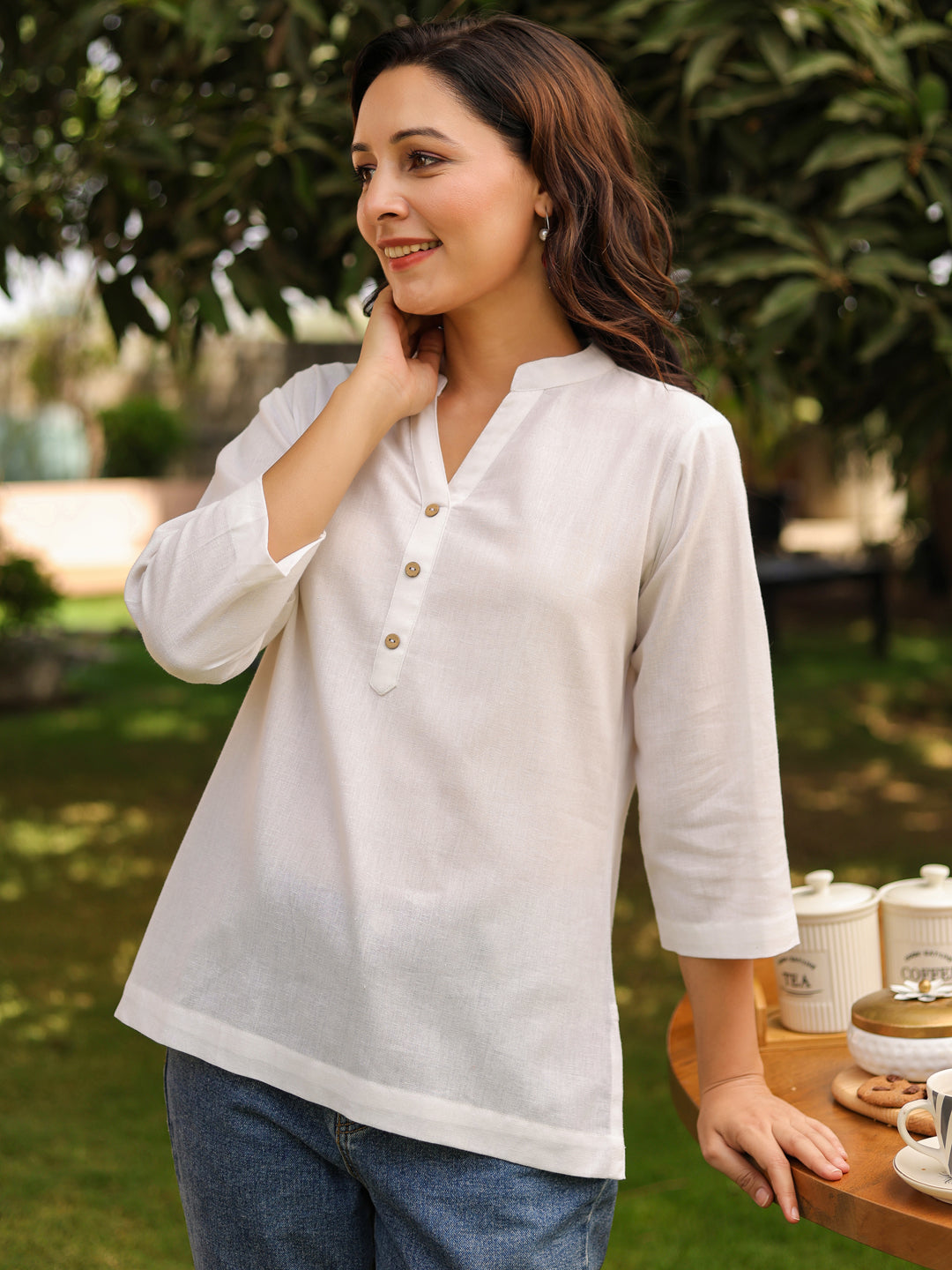Mandarin Collar Pure Cotton Top