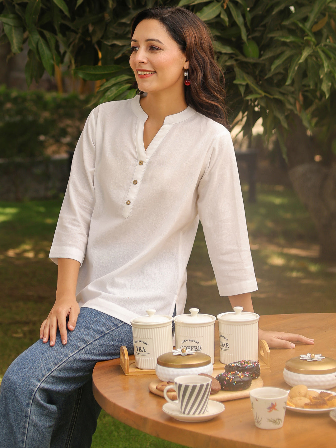 Mandarin Collar Pure Cotton Top