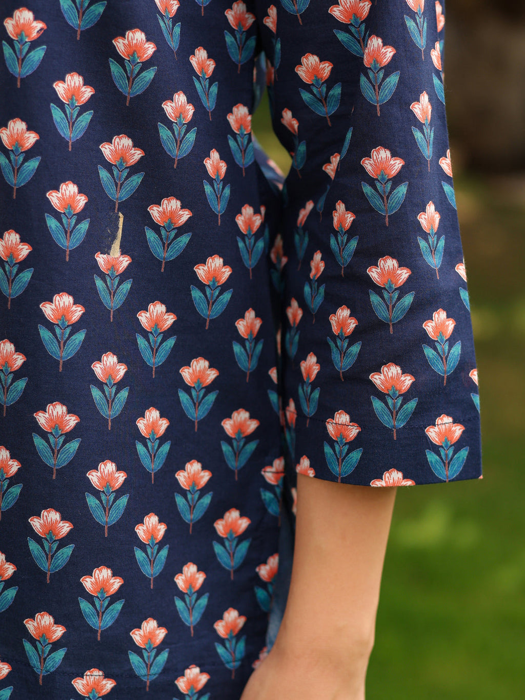 Women Ethnic Motifs Mandarin Collar Pure Cotton Top