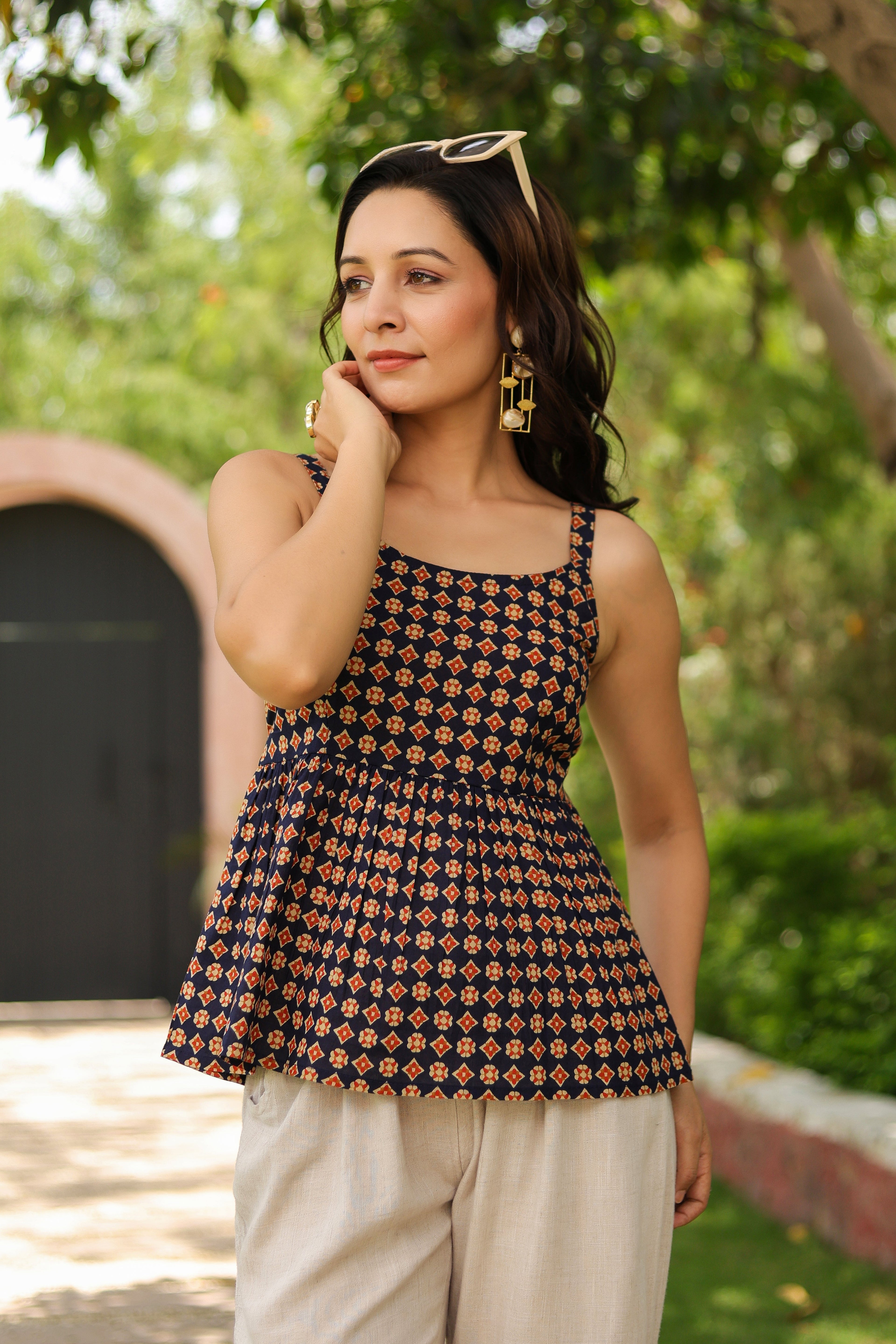 Women Ethnic Motif Printed Cotton Peplum Top