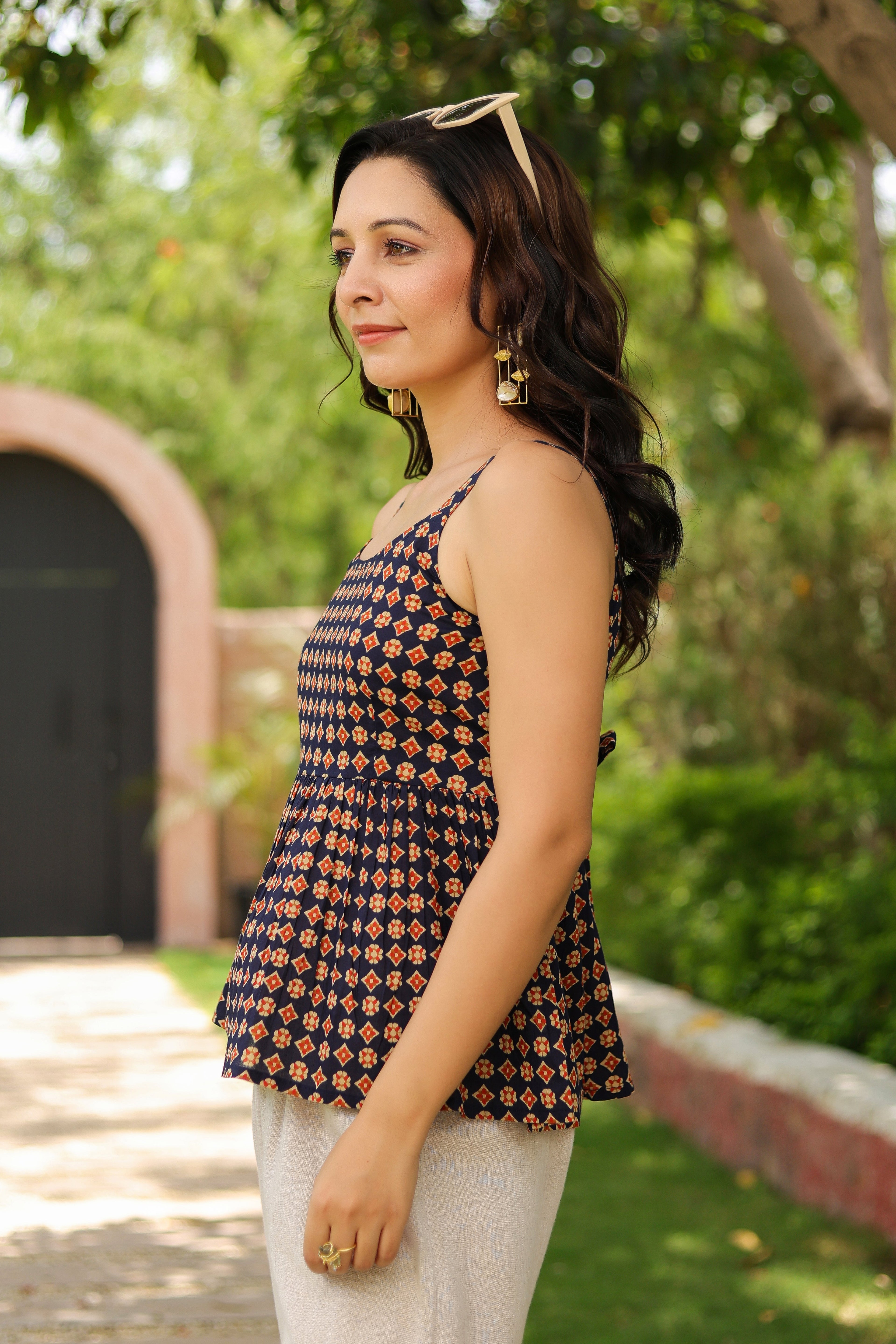 Women Ethnic Motif Printed Cotton Peplum Top