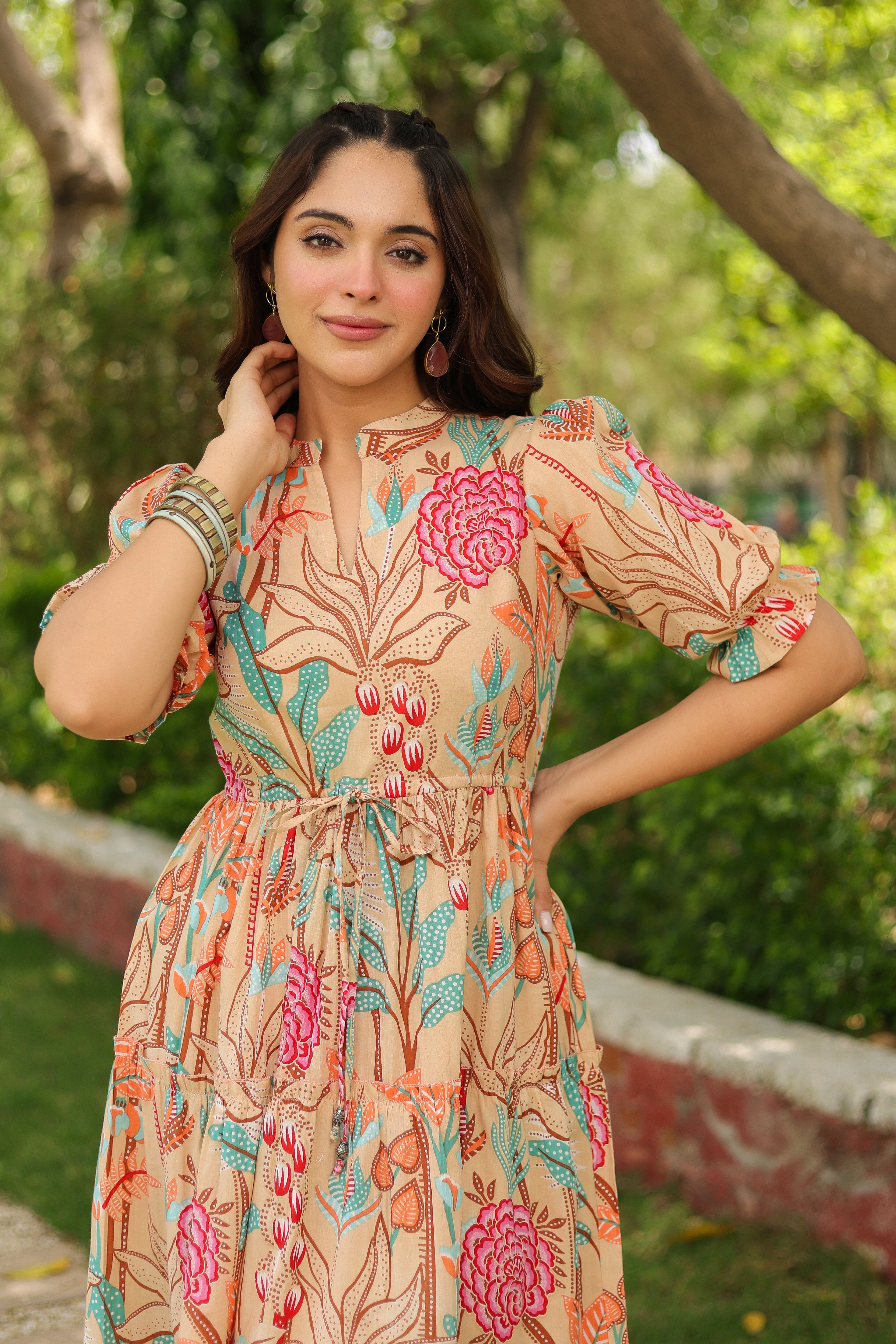 Women Floral Printed Puff Sleeve Fit & Flare Dress