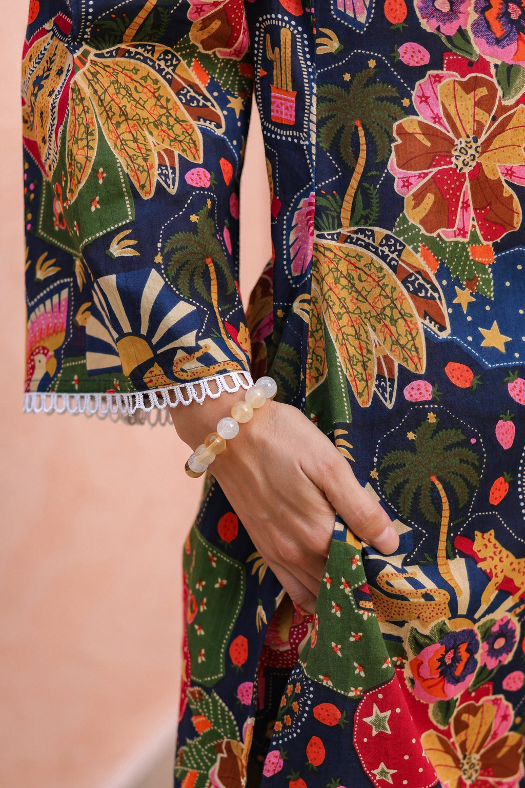 Printed Round Neck Pure Cotton Tunic With Trousers Co-Ords Set