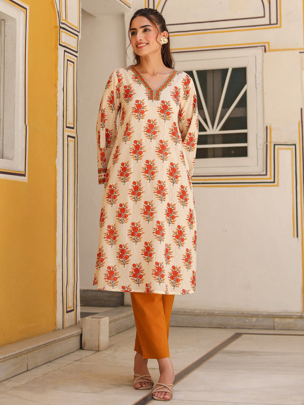 Women Ethnic Motifs Printed Pure Cotton Flared Sleeves A-Line Kurta
