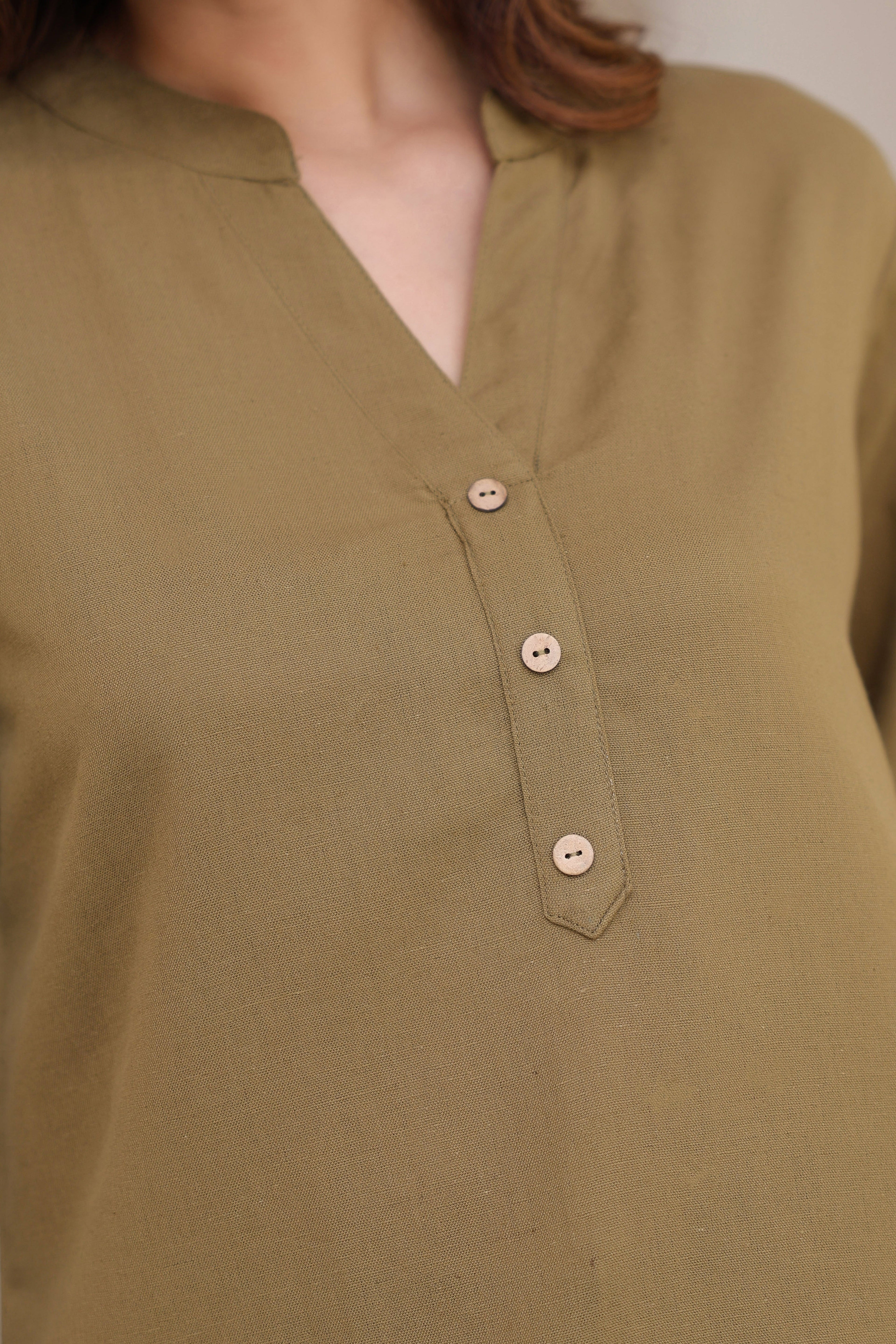 Women Mandarin Collar Cotton Regular Top