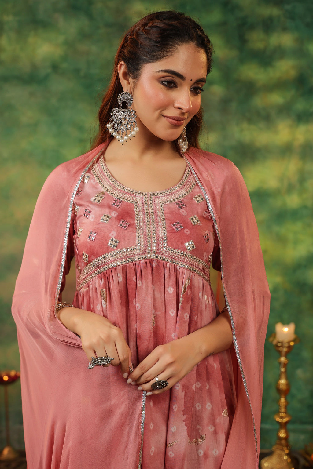 Bandhani Printed Pure Cotton Anarkali Kurta With Trousers & Dupatta