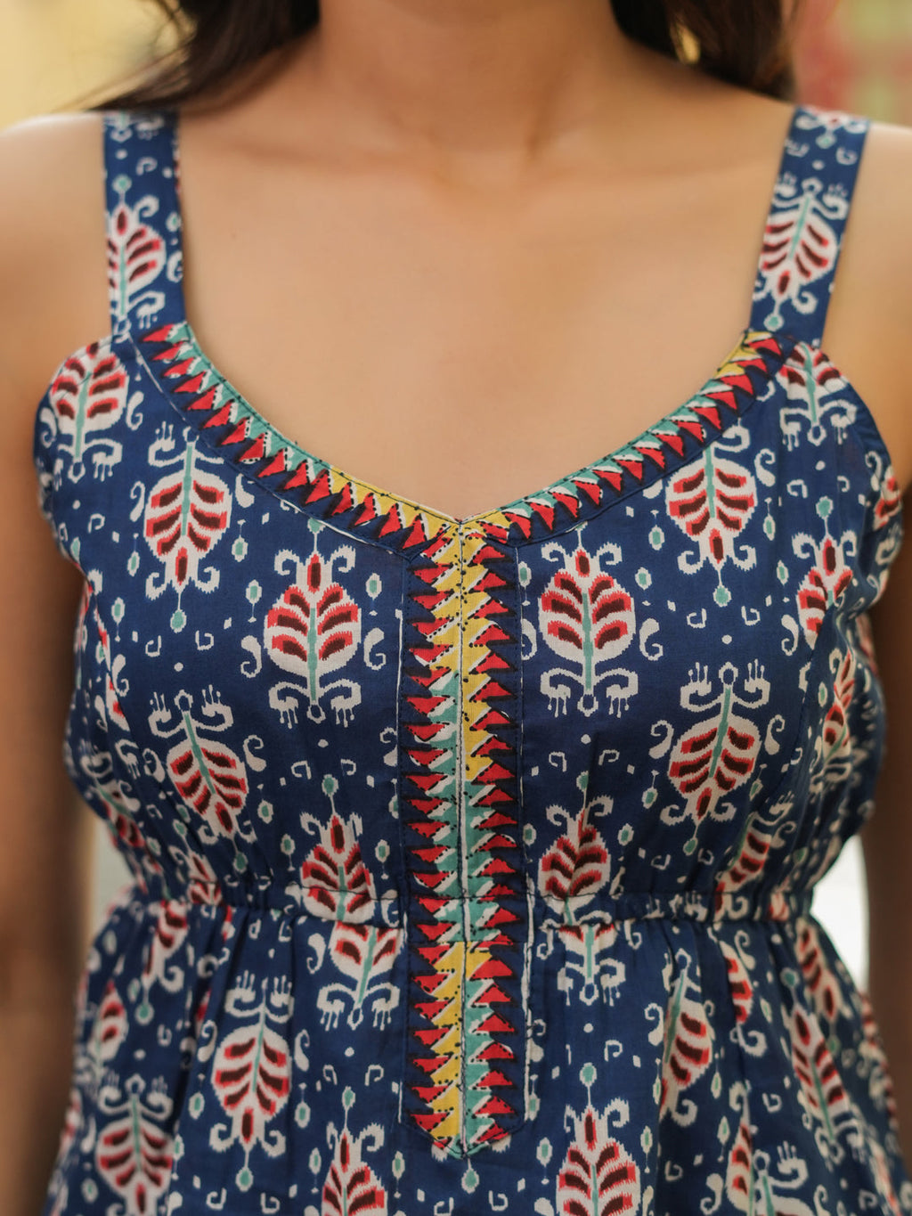 Ethnic Motifs Printed Shoulder Straps Pure Cotton Crop Top
