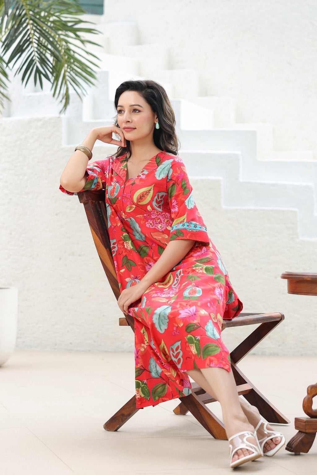 Pure Cotton A-line Midi Ethnic Dresses