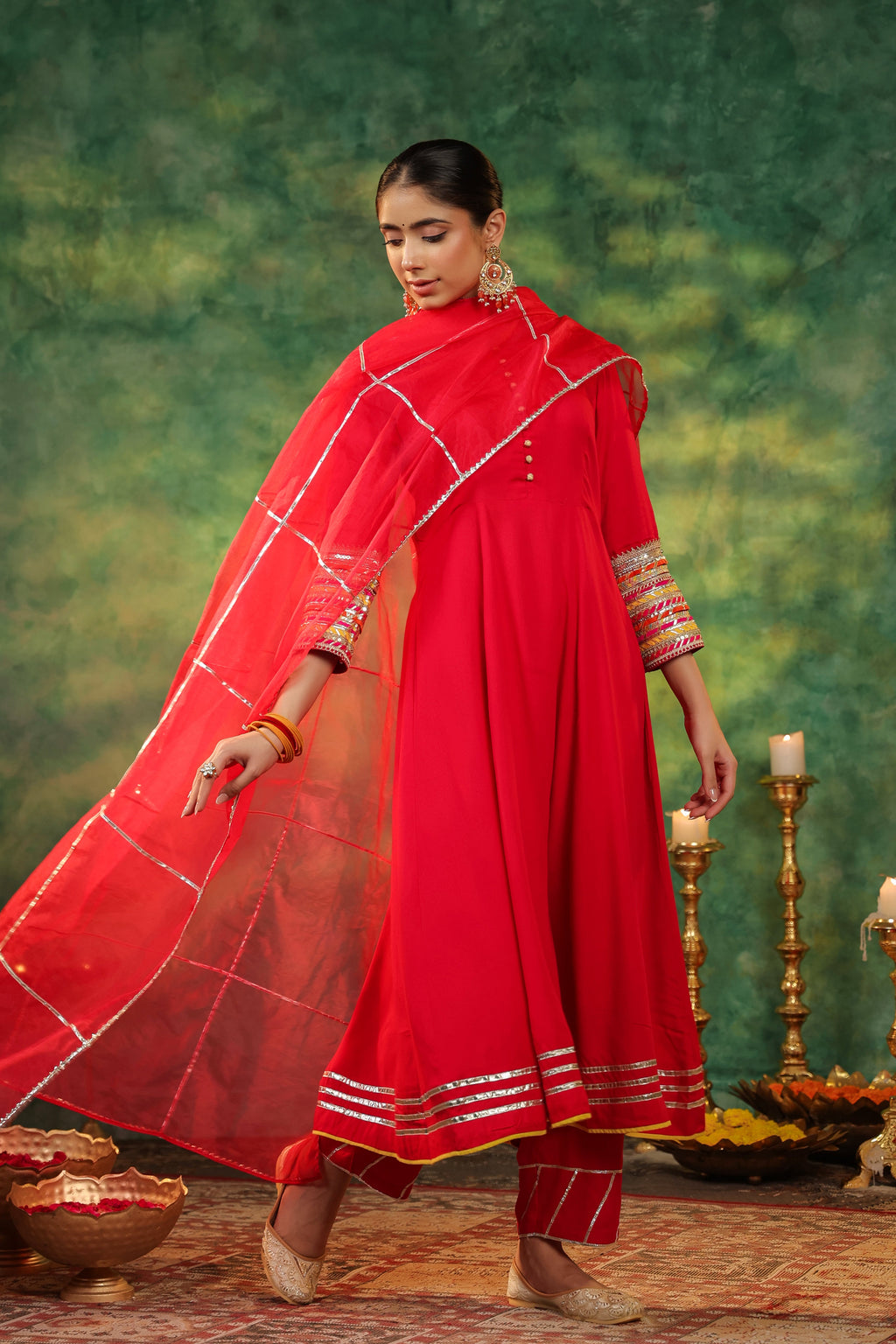 Women Regular Gotta Patti Anarkali Kurta With Trousers & Dupatta