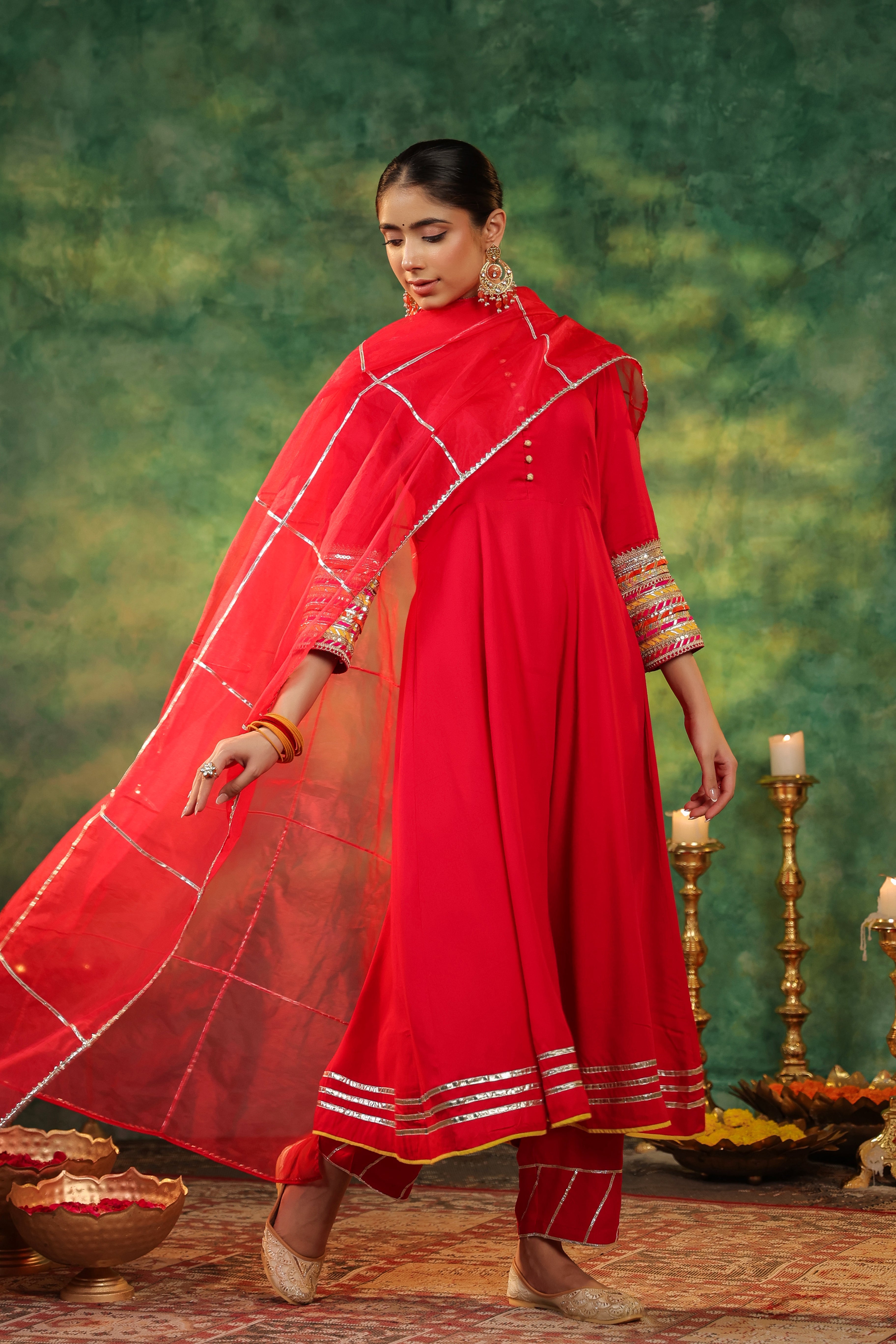 Women Regular Gotta Patti Anarkali Kurta With Trousers & Dupatta