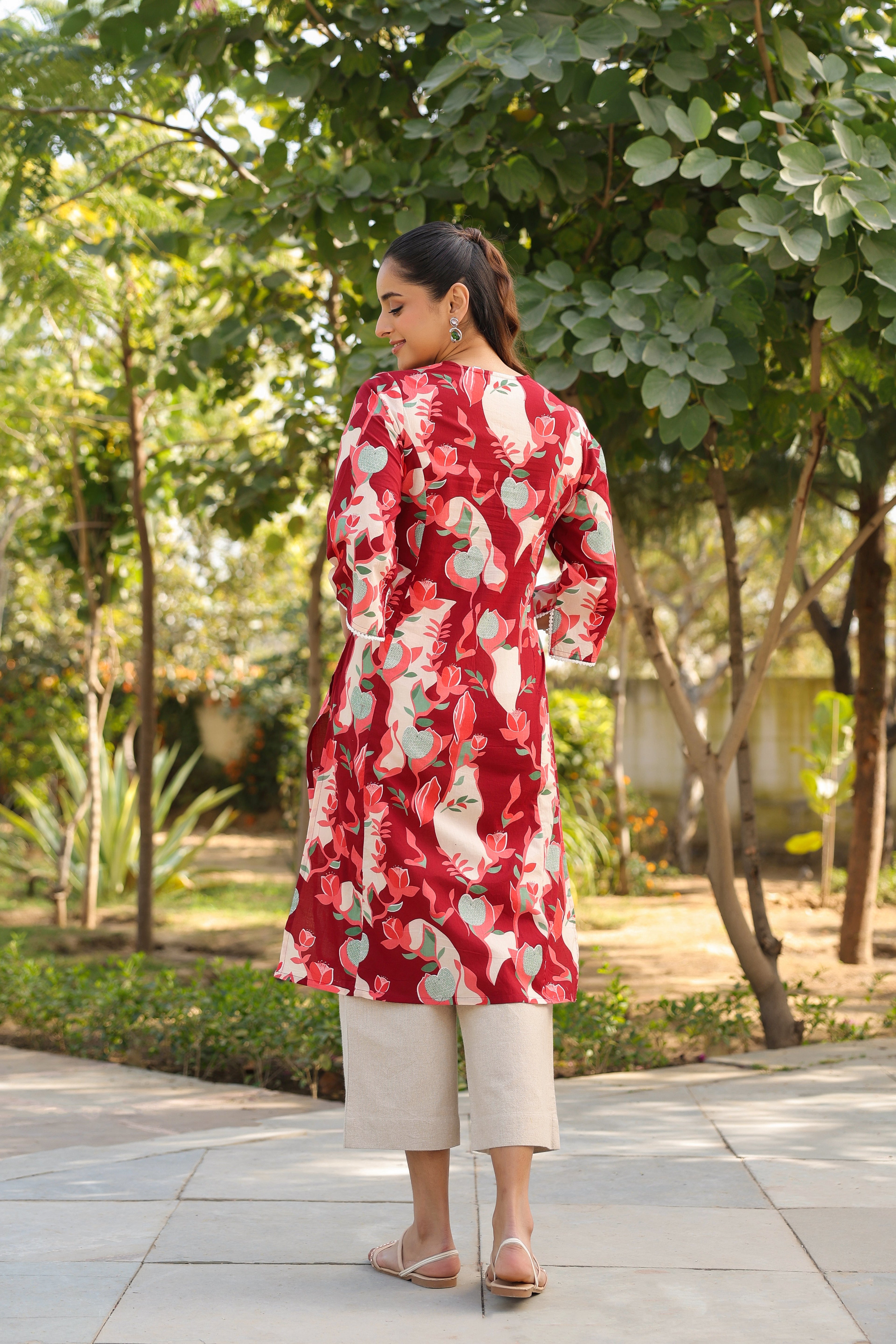 Floral Printed Pure Cotton Straight Kurta